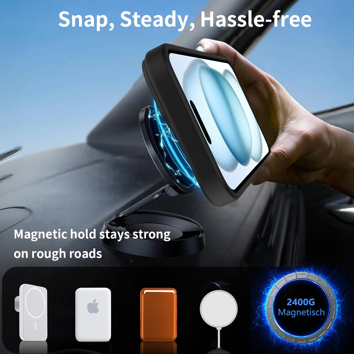 iPhone 15 Magnetische Hülle mit Ständer Schwarz