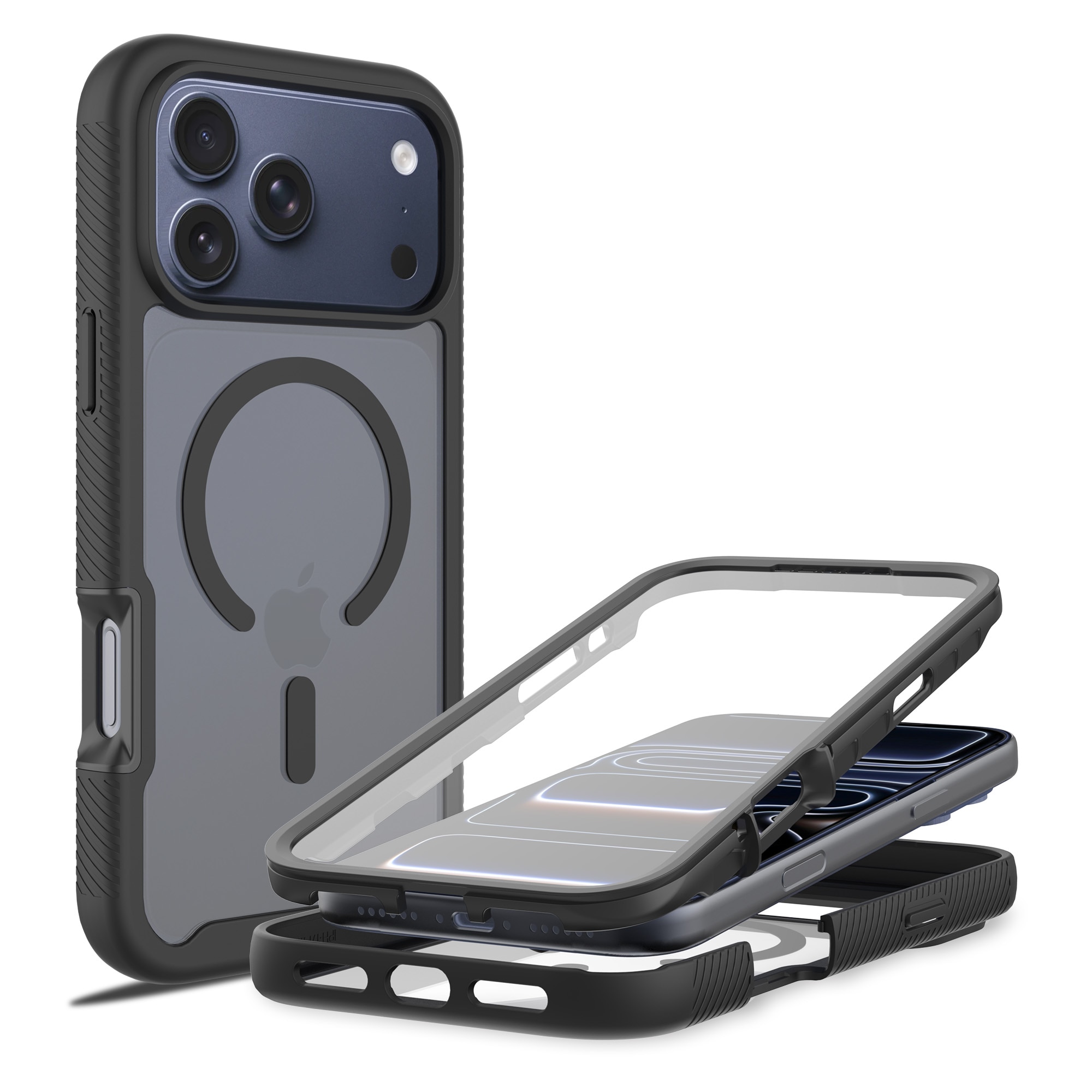 iPhone 17 Pro Full Protection Magnetic Case Schwarz/Durchsichtig