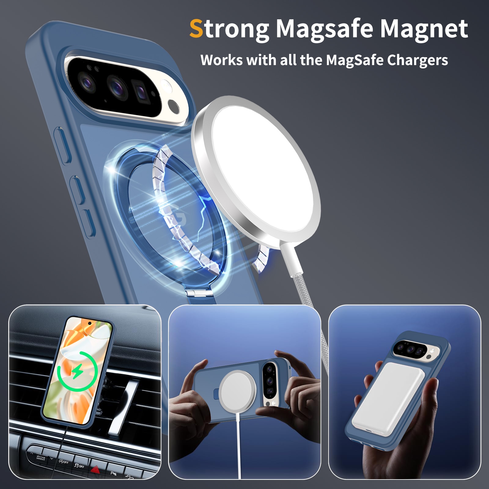 Google Pixel 9 Pro Hybrid-Hülle Magnetic Ring Dunkelblau