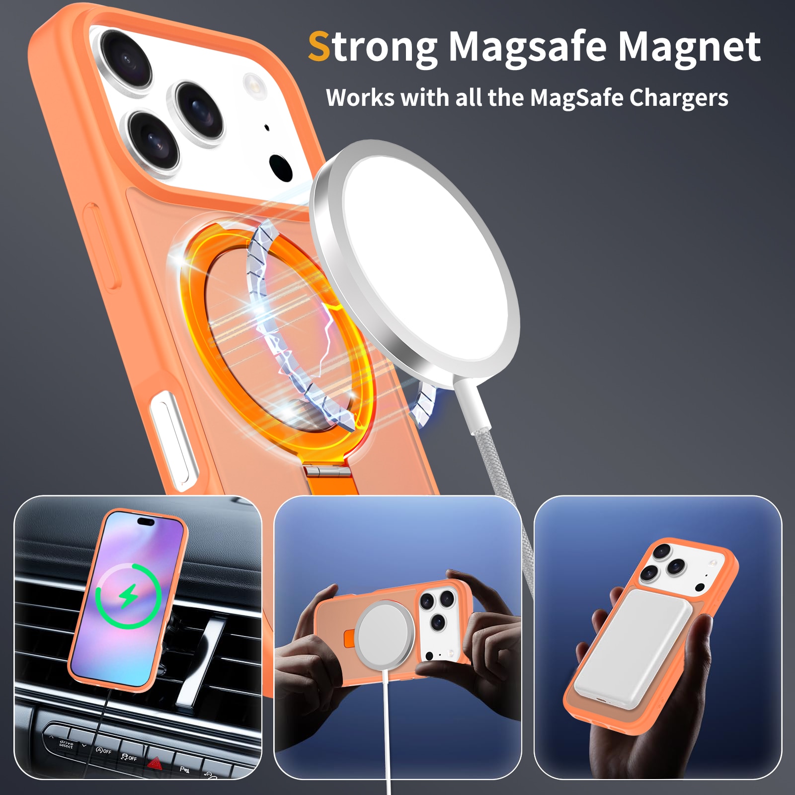 iPhone 17 Pro Max Hybrid-Hülle Magnetic Ring Orange