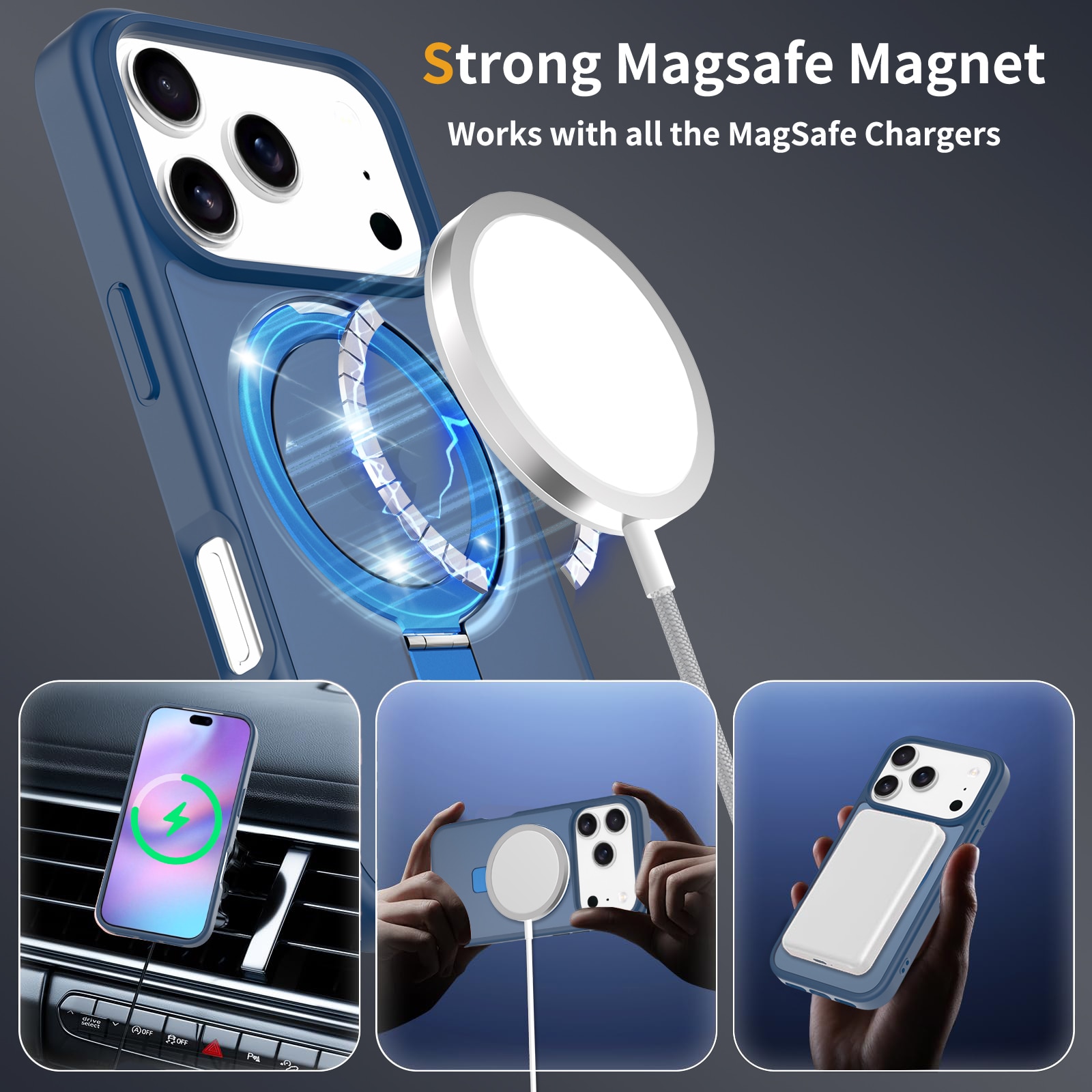 iPhone 17 Pro Max Hybrid-Hülle Magnetic Ring Dunkelblau