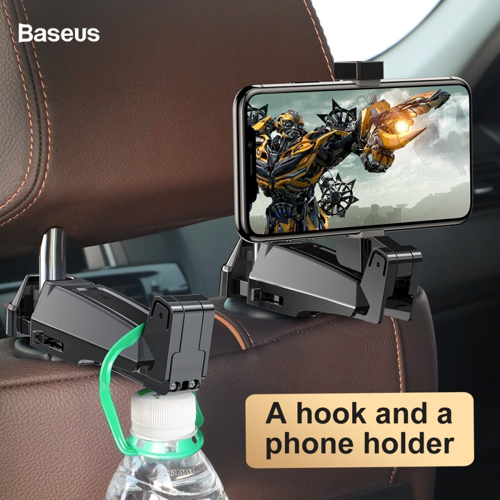 Handyhalterung mit Haken für die Kopfstütze im Auto, schwarz