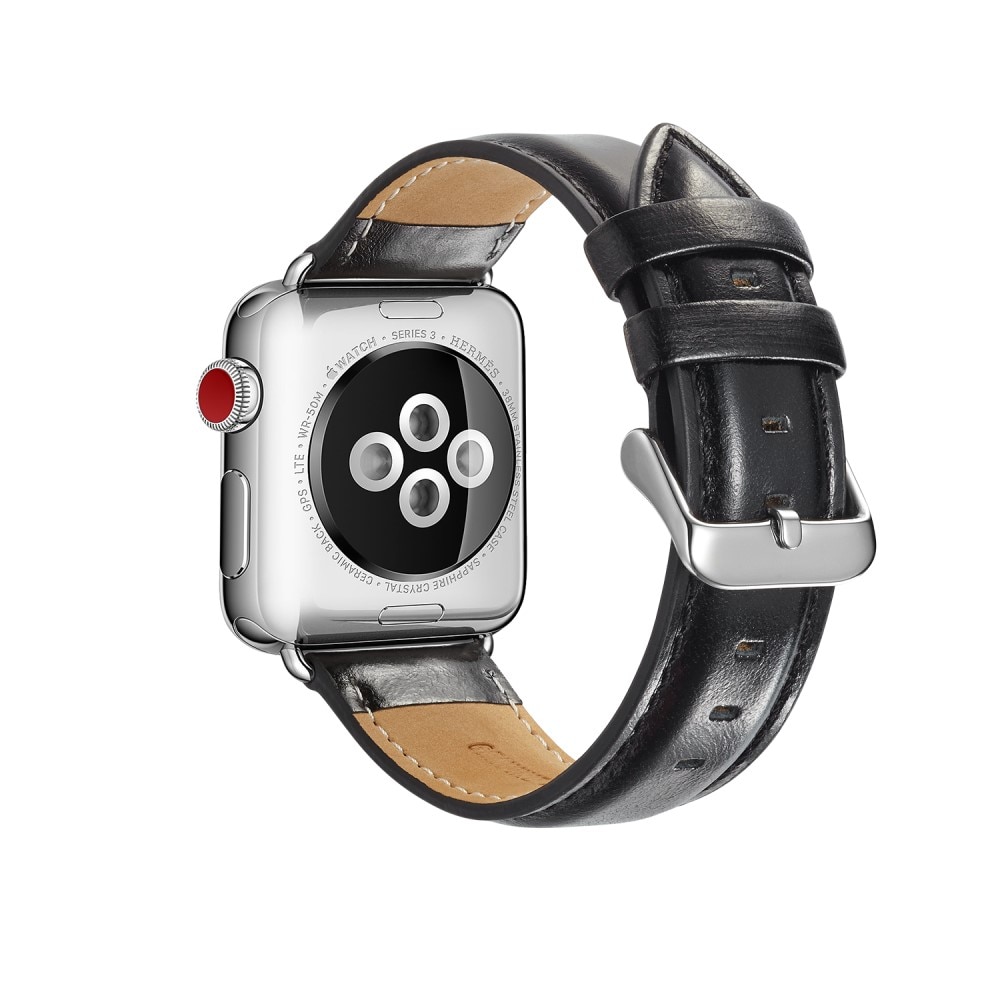 Apple Watch 45mm Series 7 Premium Leather Armband Black