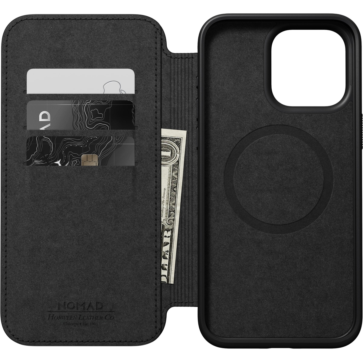 iPhone 15 Pro Max Modern Horween Leather Folio MagSafe Black