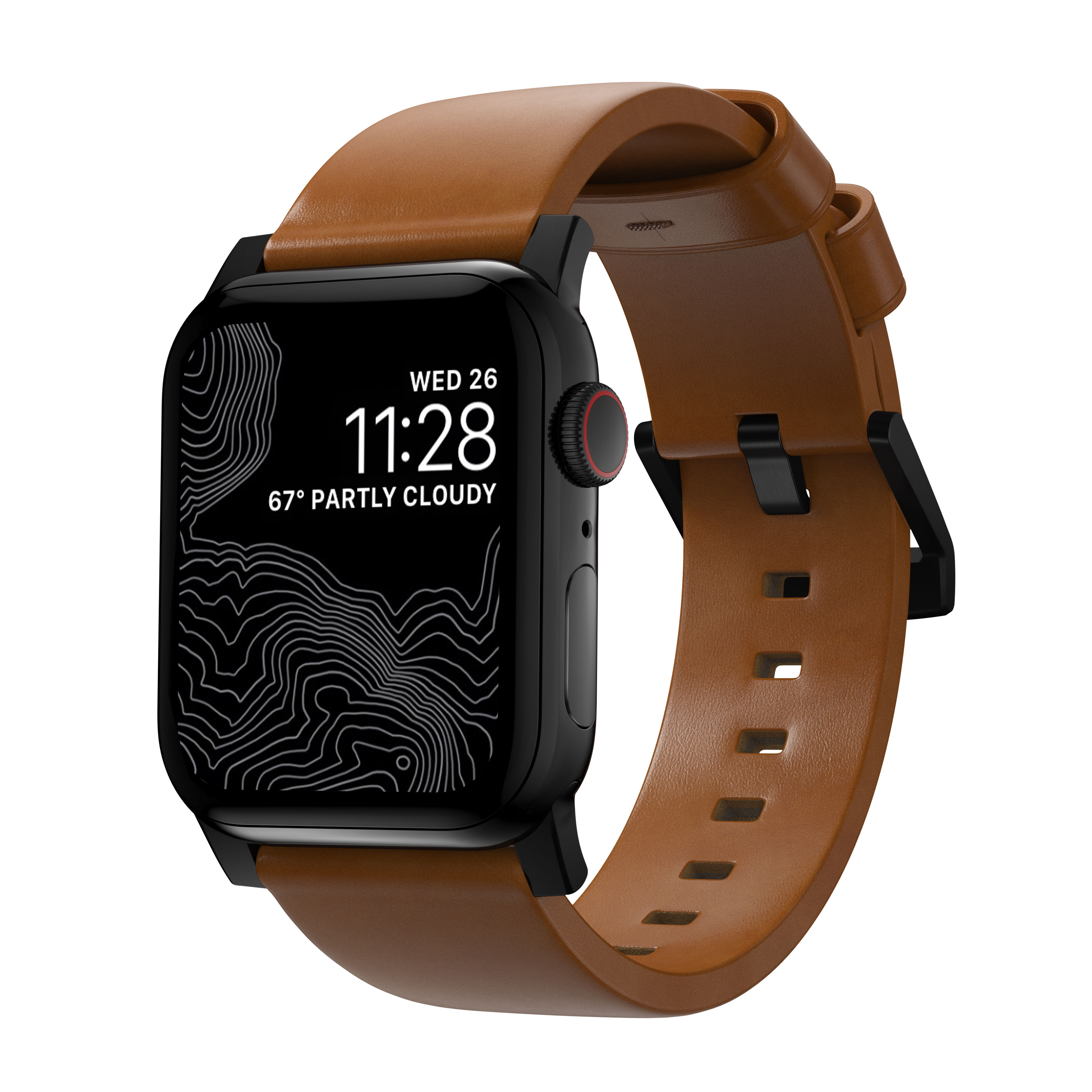 Apple Watch 42/44/45/49mm Modern Leather Band English Tan (Black Hardware)