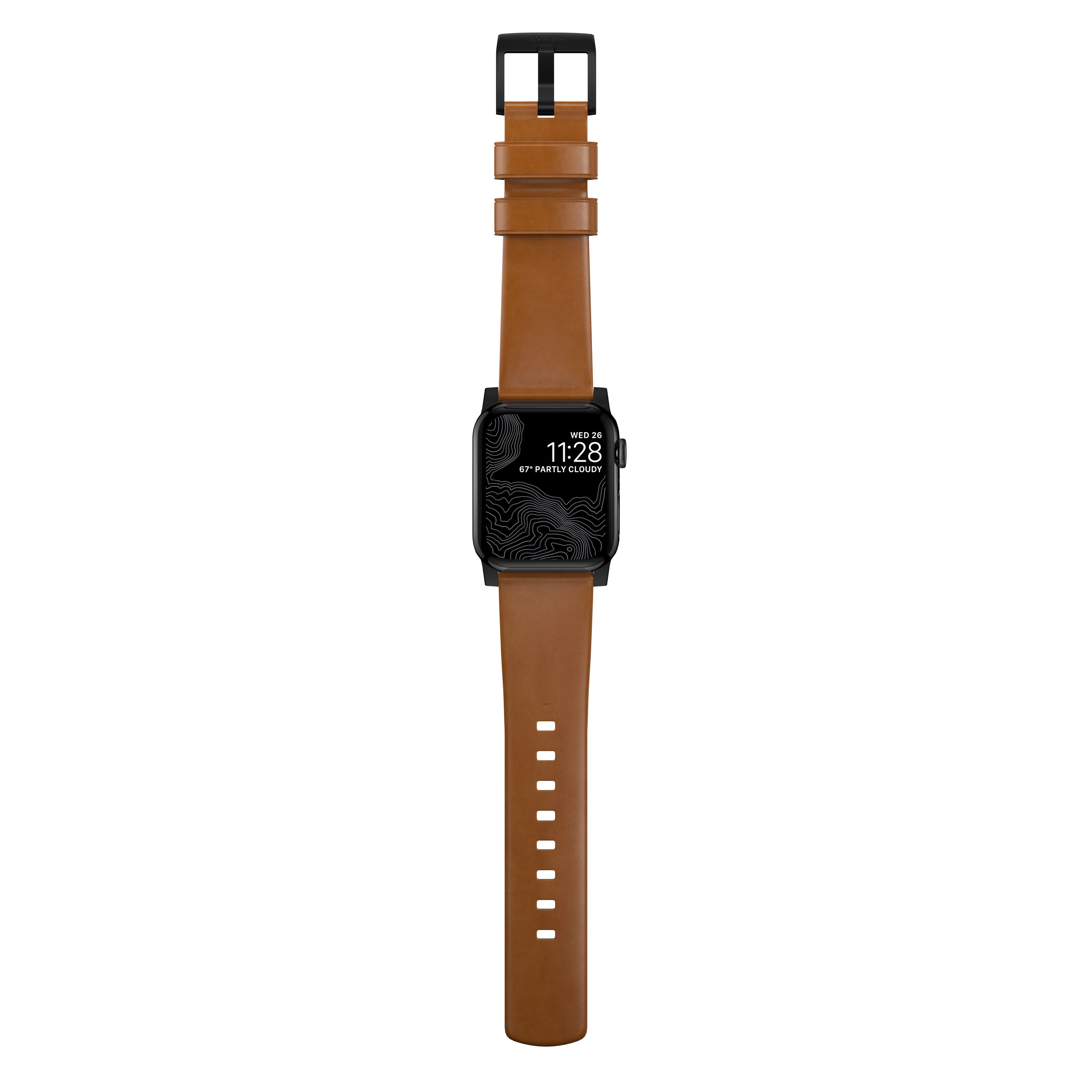 Apple Watch 42mm Modern Leather Band English Tan (Black Hardware)