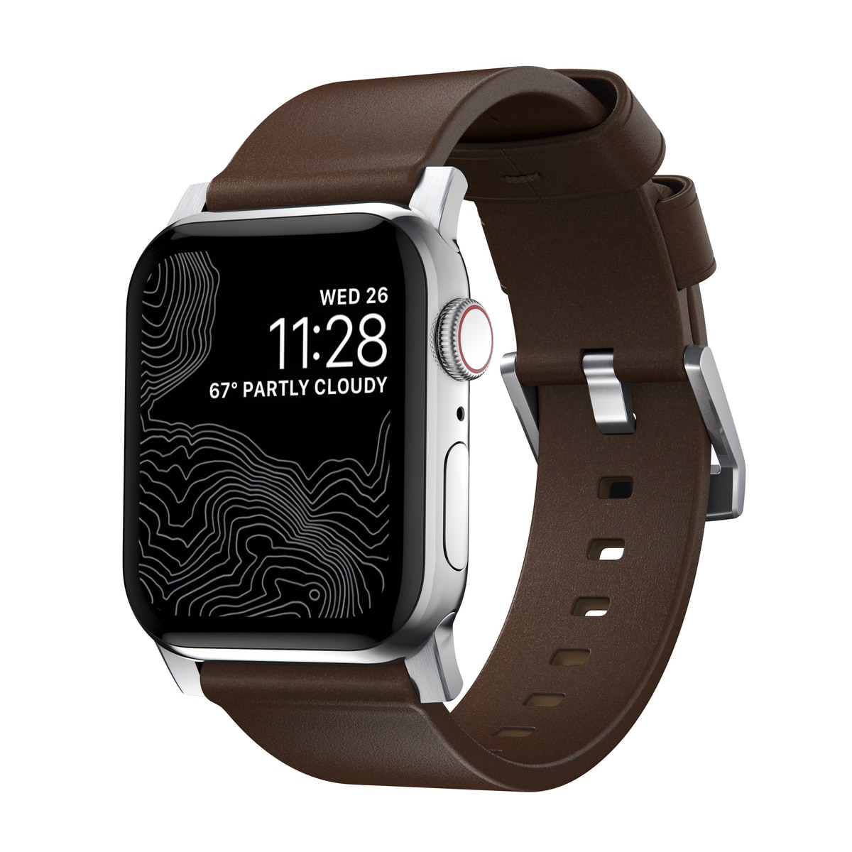 Apple Watch SE 44mm Modern Band Horween Leather Rustic Brown (Silver Hardware)