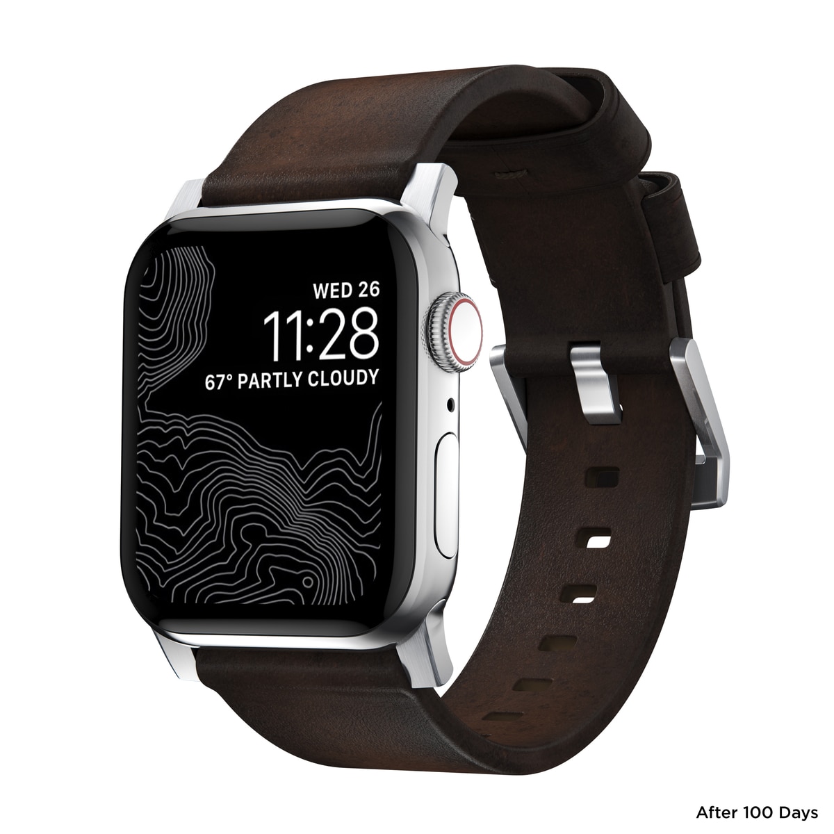 Apple Watch 45mm Series 9 Modern Band Horween Leather Rustic Brown (Silver Hardware)