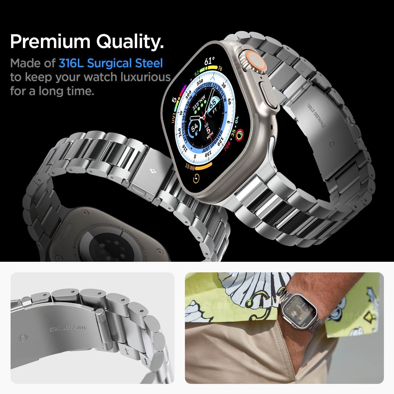 Armband Modern Fit 316L Apple Watch 45mm Series 7 Silber