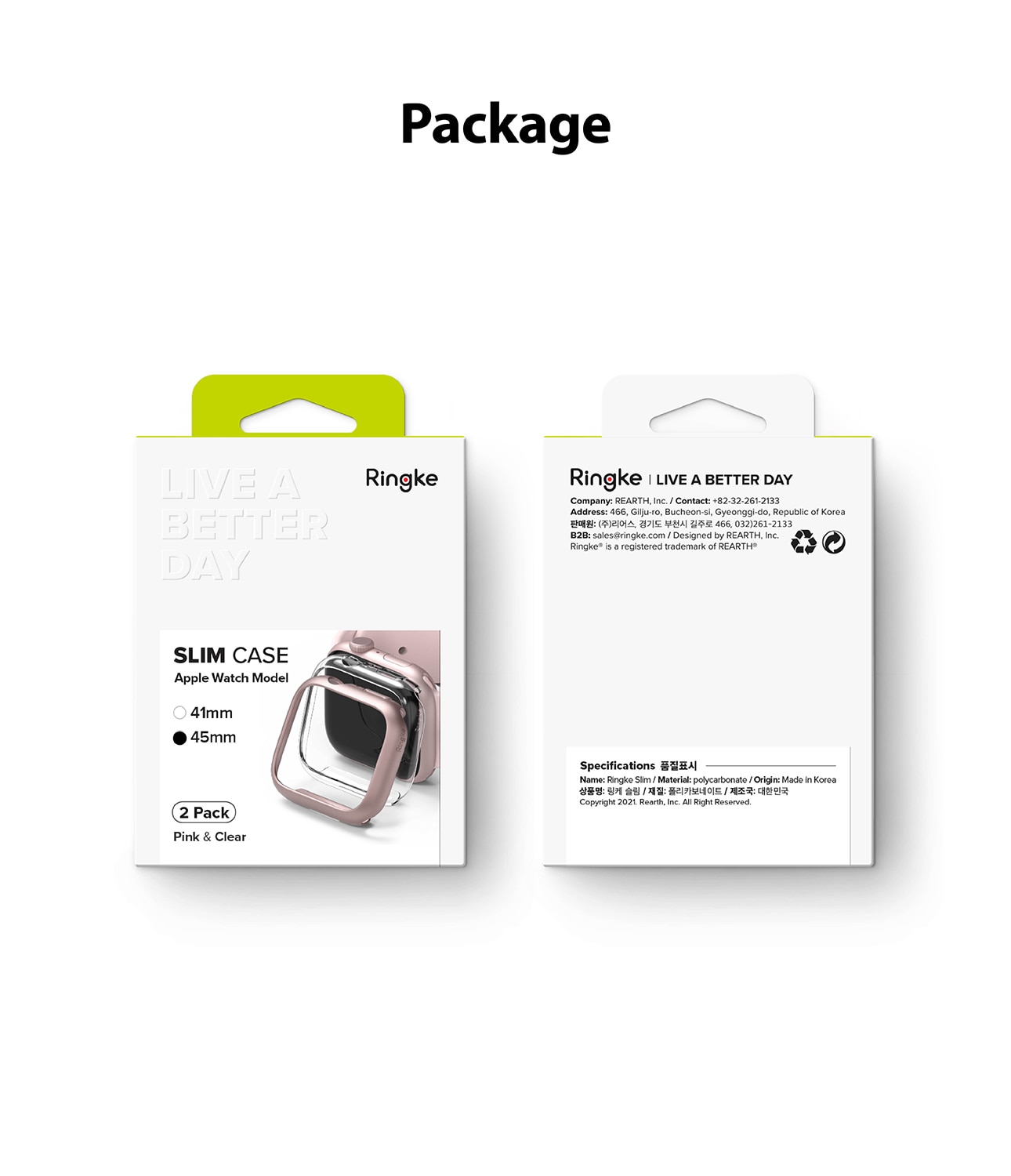 Slim Case (2 Stück) Apple Watch 45mm Series 7 Pink & Clear