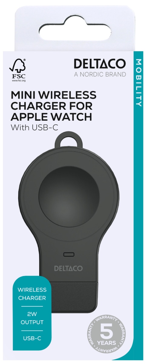 Kabelloses 2-Watt-USB-C-Miniladegerät für Apple Watch, schwarz