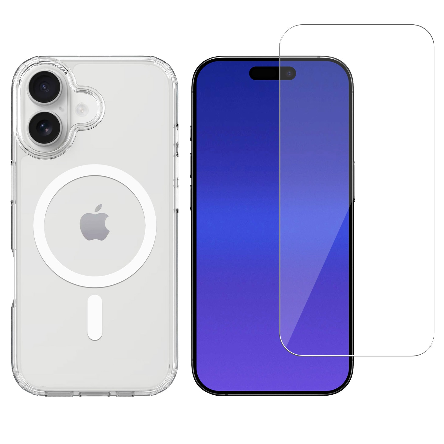 iPhone 16 Kit Hybrid-Hülle MagSafe und Displayschutz Glas