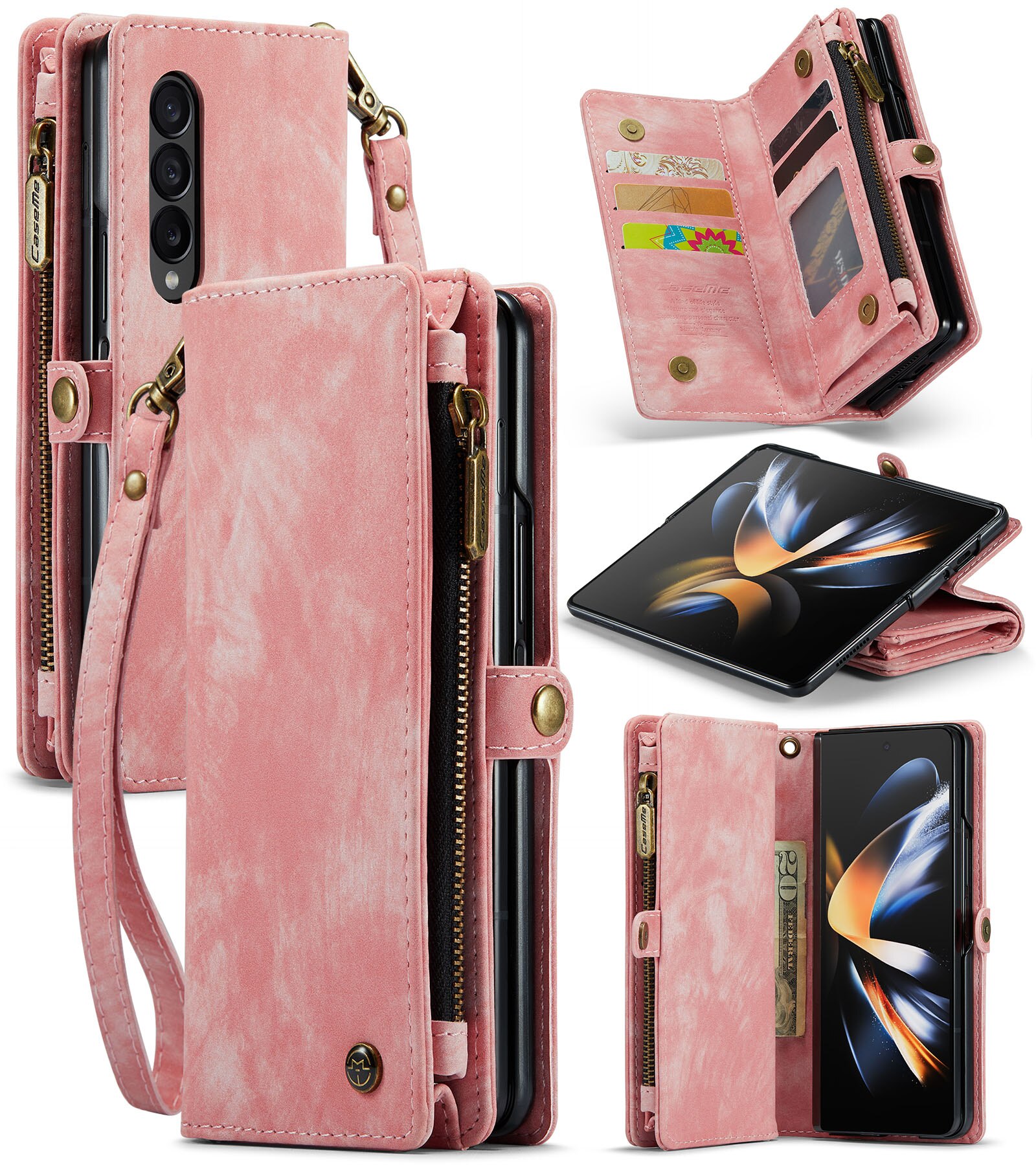 Multi-slot Portemonnaie-Hülle Samsung Galaxy Z Fold 5 rosa