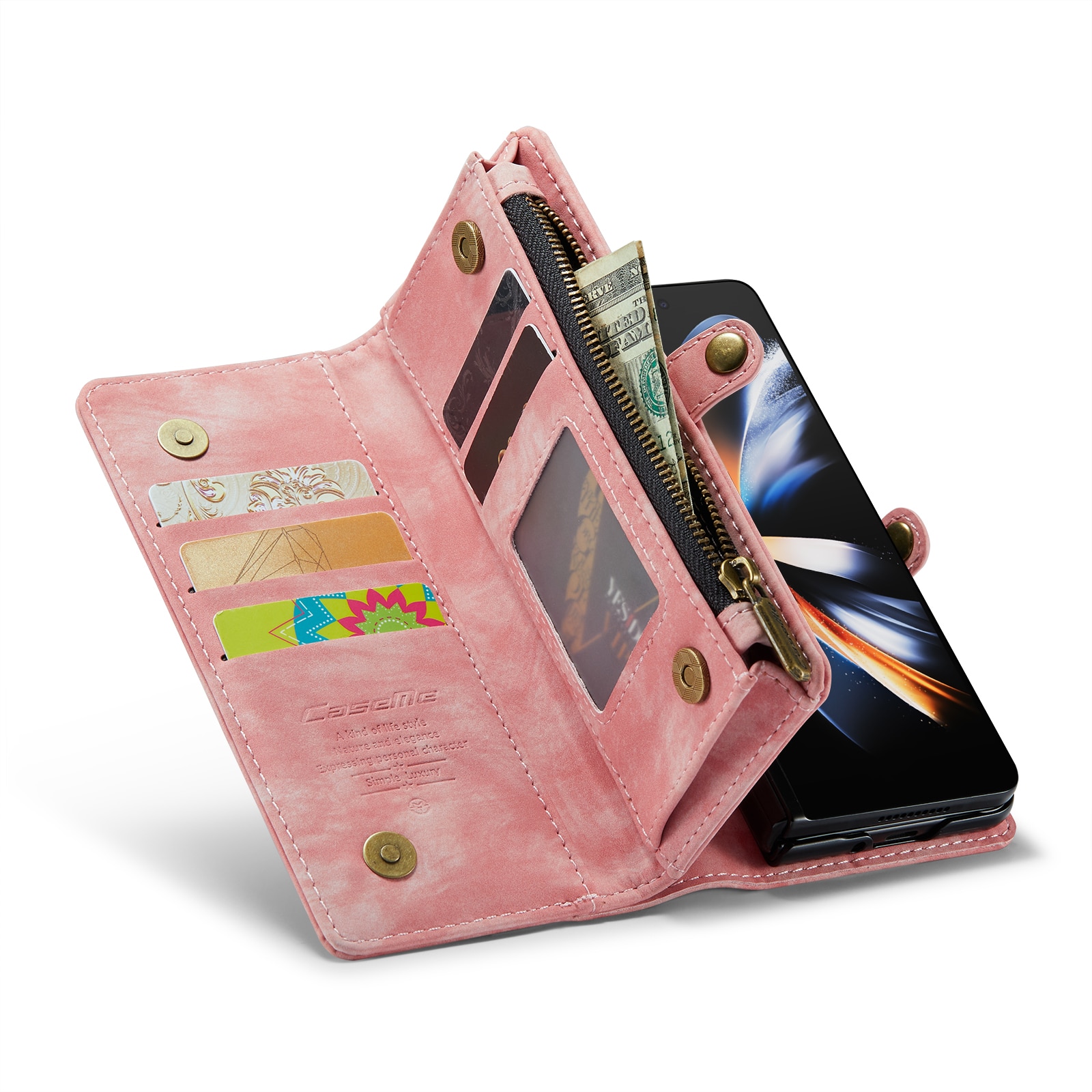 Multi-slot Portemonnaie-Hülle Samsung Galaxy Z Fold 4 Rosa