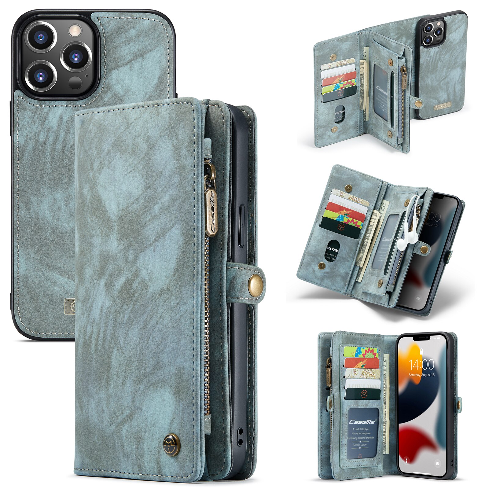 Multi-slot Portemonnaie-Hülle iPhone 13 Pro Blau
