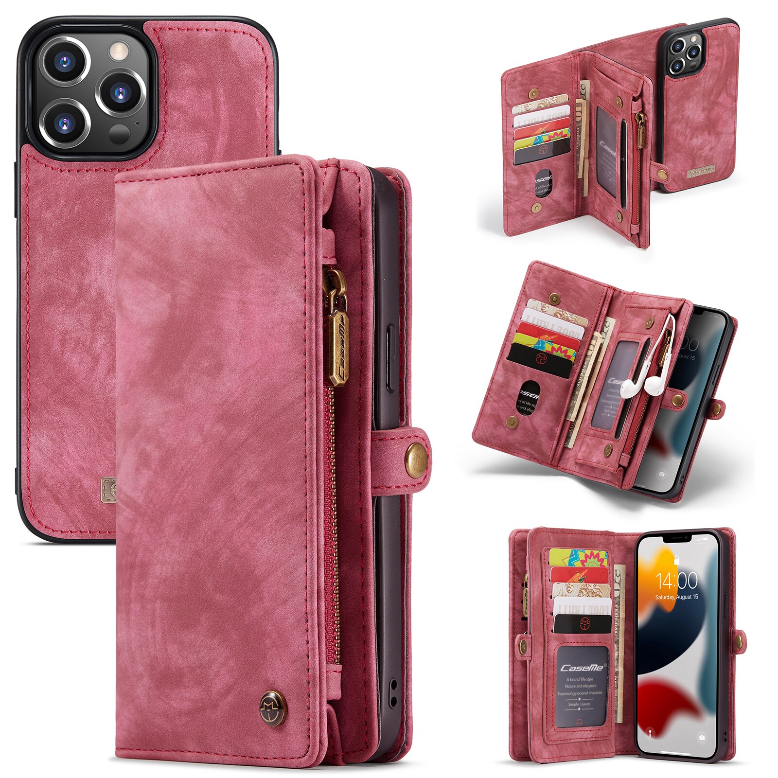 Multi-slot Portemonnaie-Hülle iPhone 13 Pro Rot