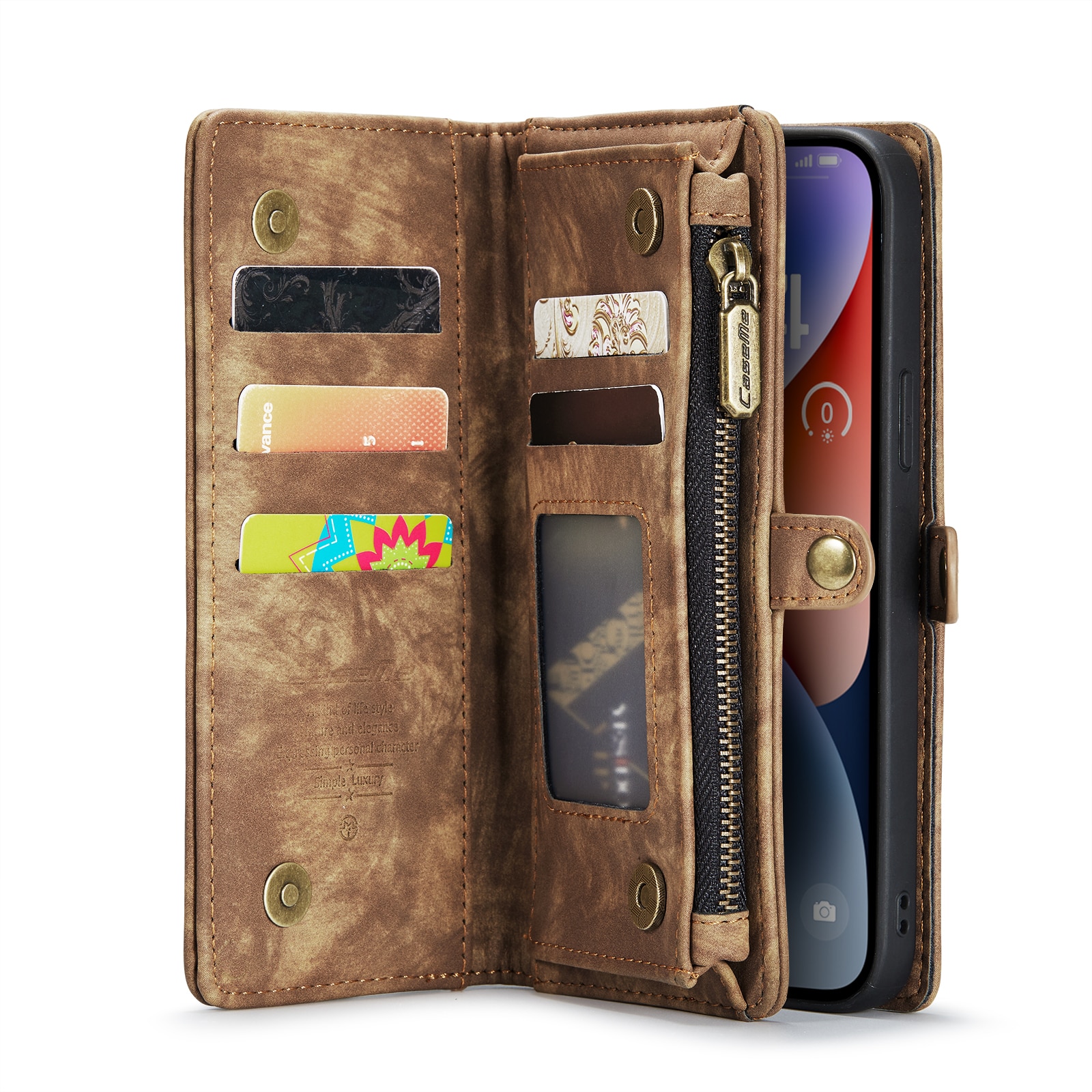 Multi-slot Portemonnaie-Hülle iPhone 14 Braun