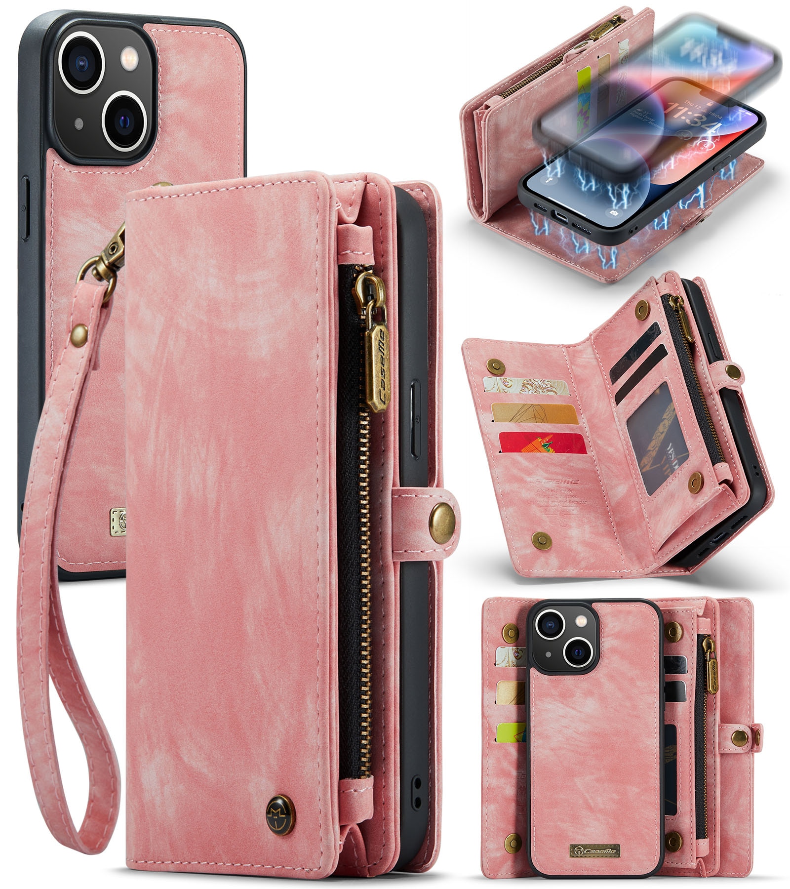 Multi-slot Portemonnaie-Hülle iPhone 14 Plus Rosa