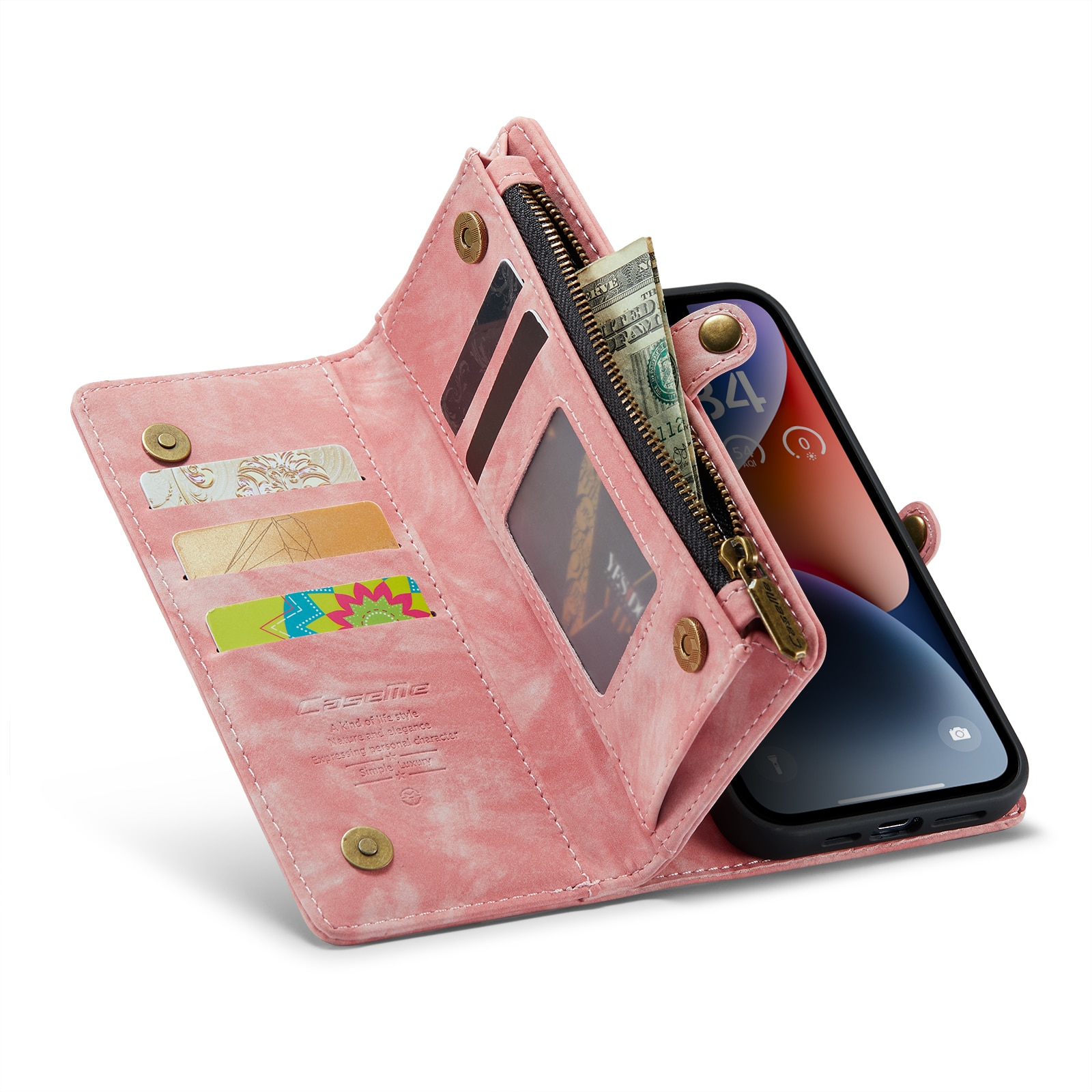 Multi-slot Portemonnaie-Hülle iPhone 14 Plus Rosa