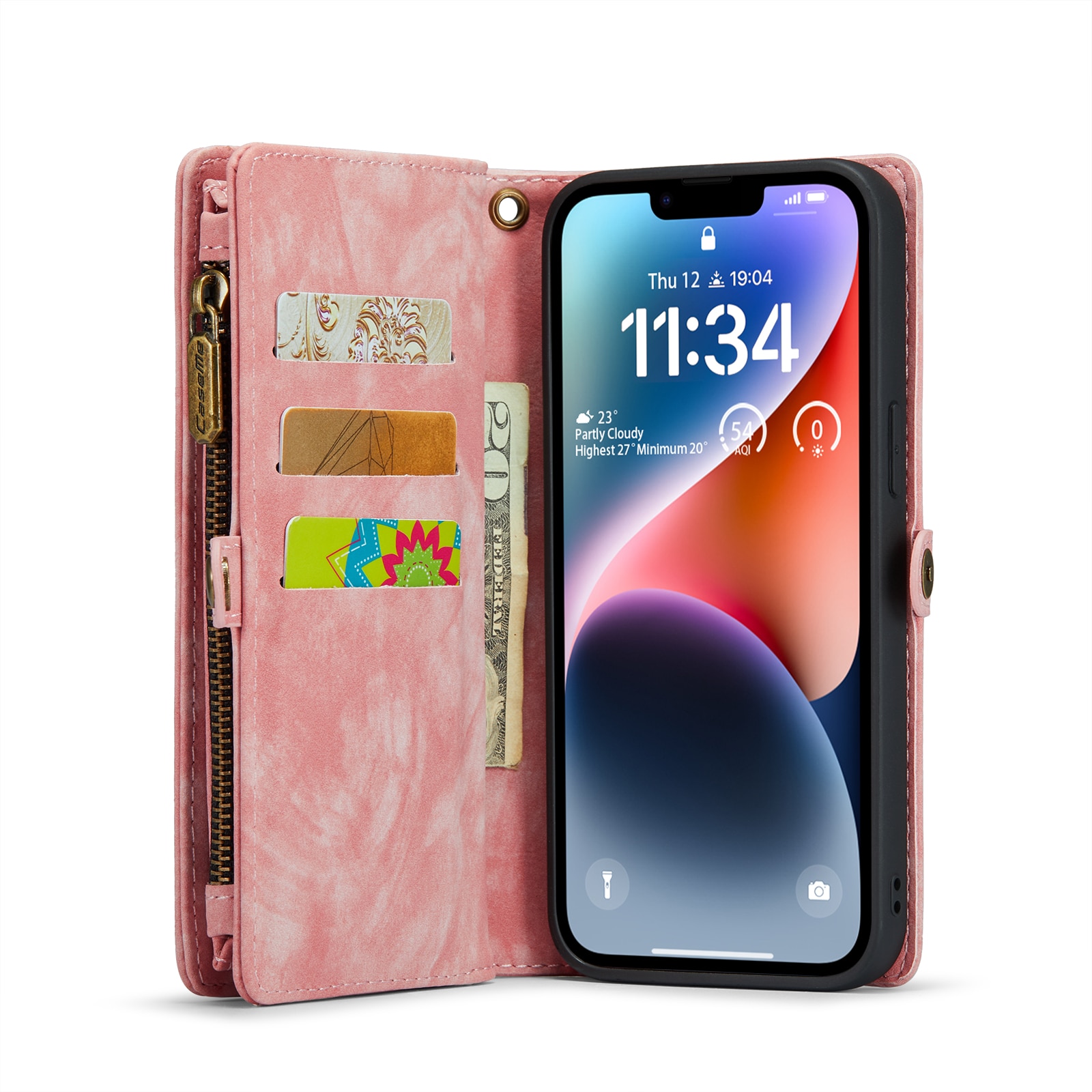 Multi-slot Portemonnaie-Hülle iPhone 14 Rosa