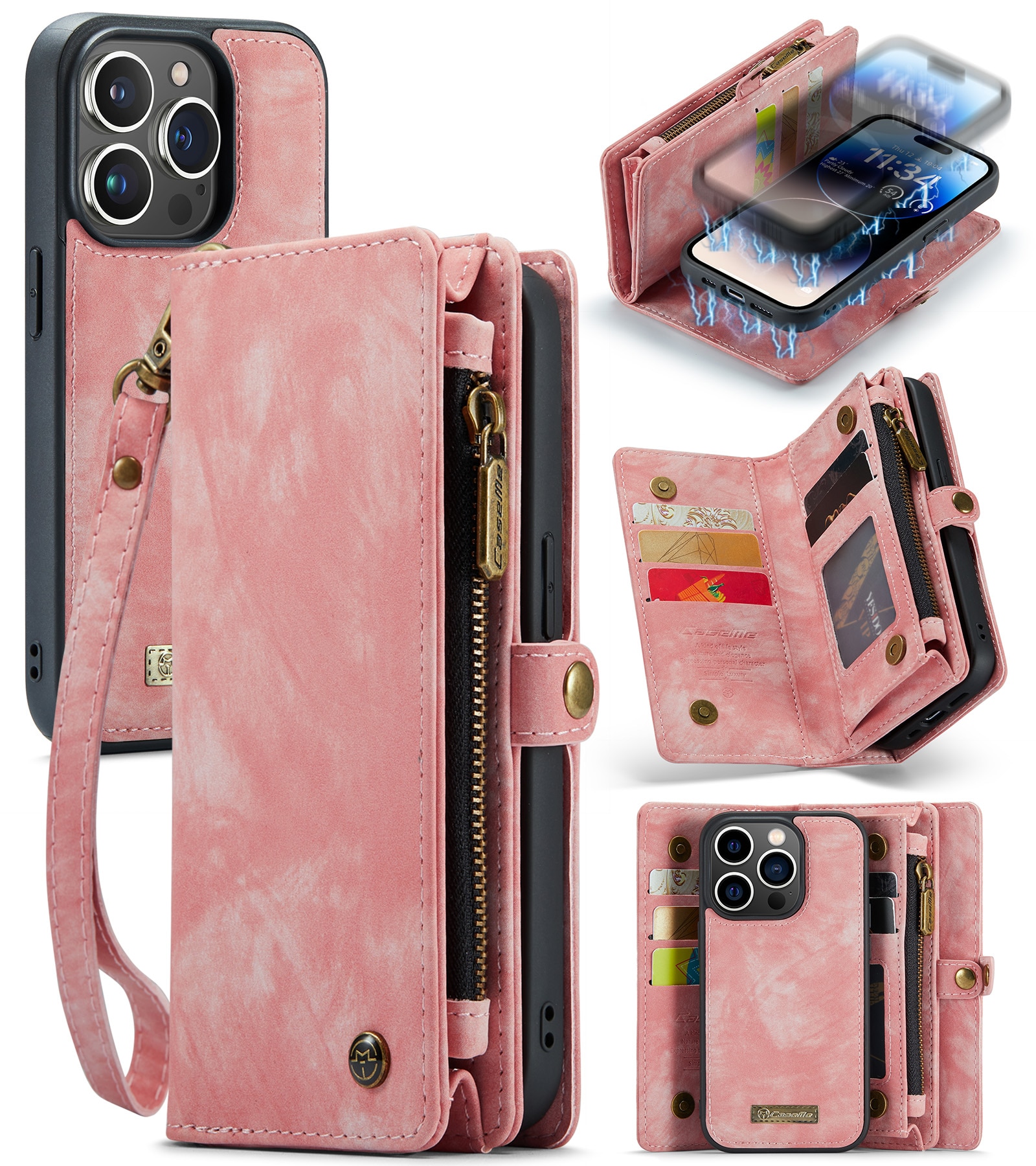 Multi-slot Portemonnaie-Hülle iPhone 14 Pro Rosa