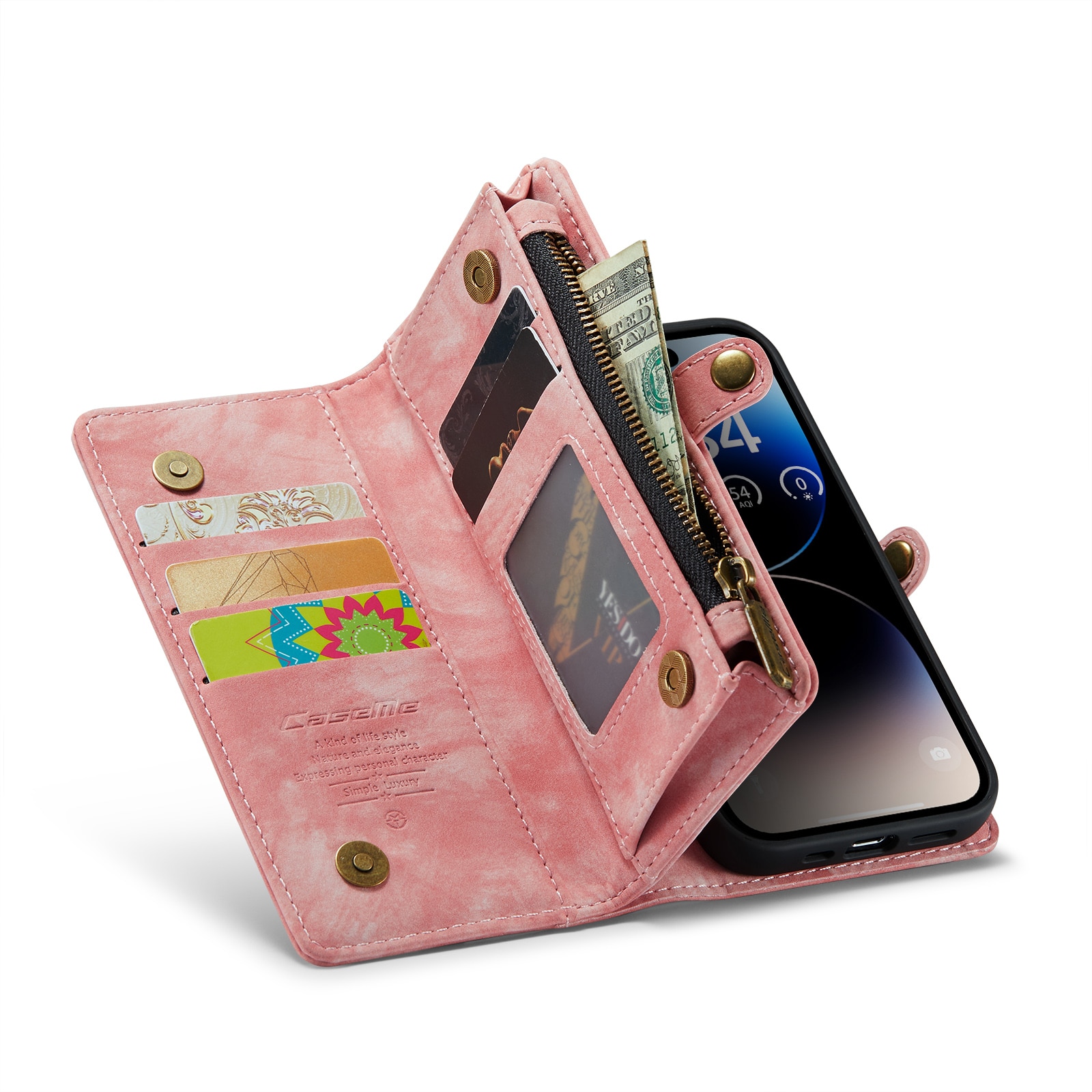 Multi-slot Portemonnaie-Hülle iPhone 14 Pro Max Rosa