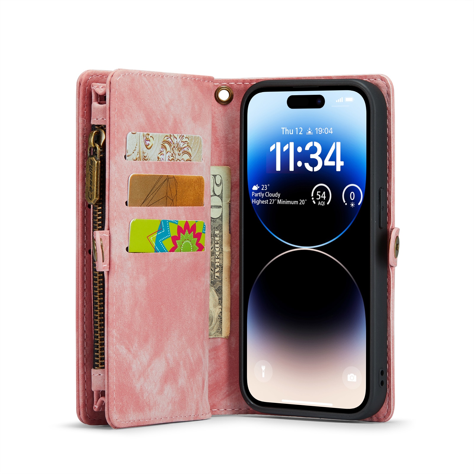 Multi-slot Portemonnaie-Hülle iPhone 14 Pro Max Rosa