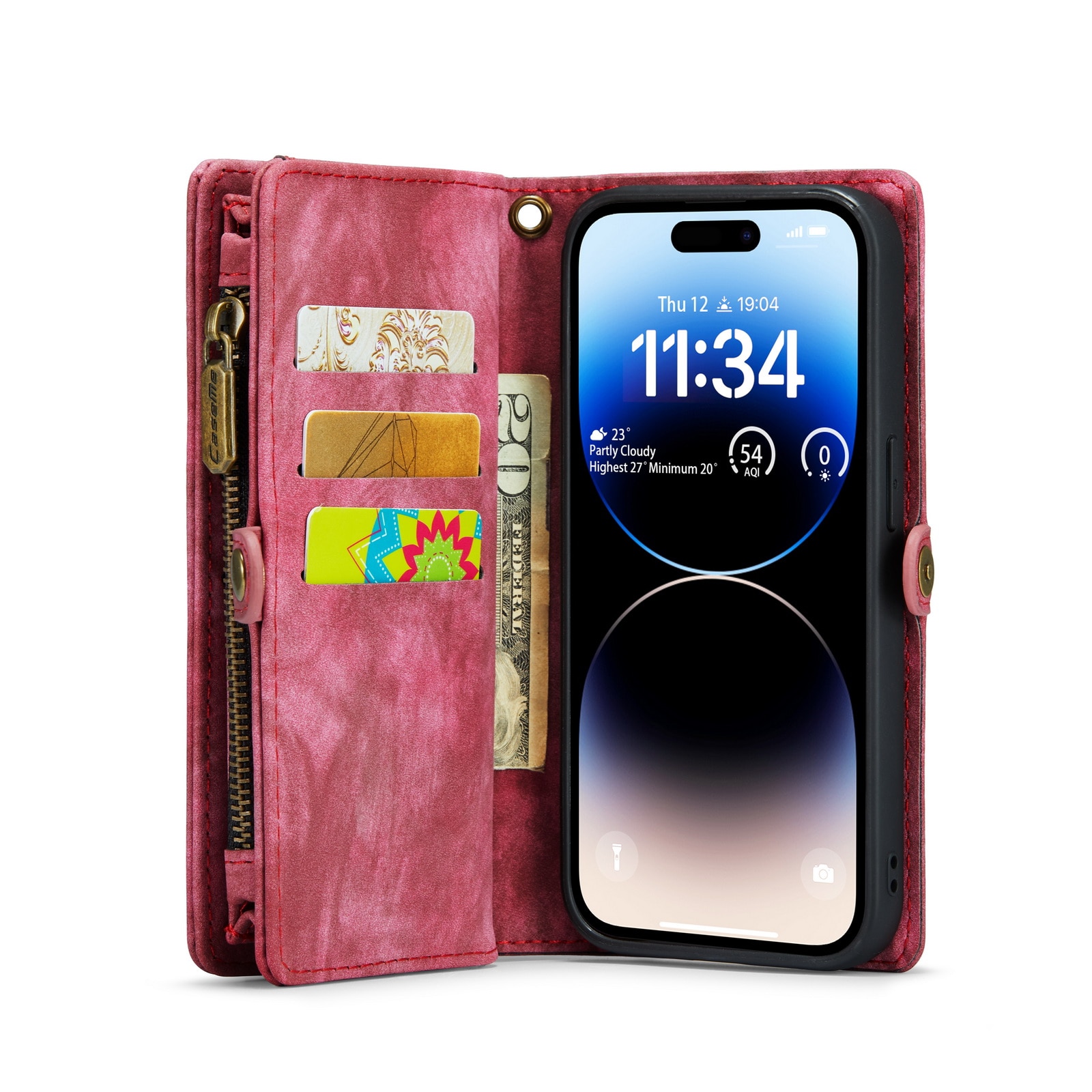 Multi-slot Portemonnaie-Hülle iPhone 14 Pro Rot
