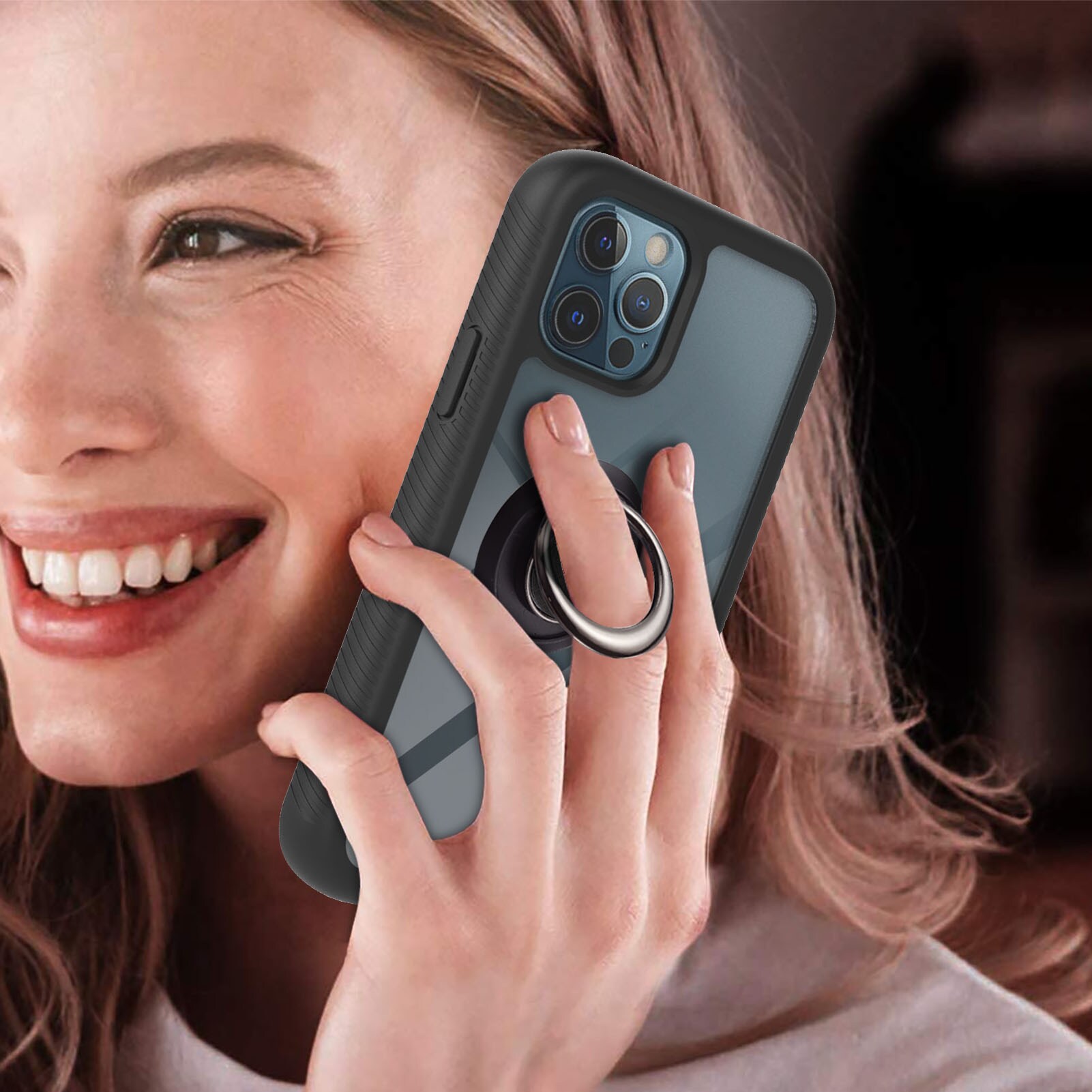 iPhone 12/12 Pro Full Cover Hülle Ringhalter schwarz