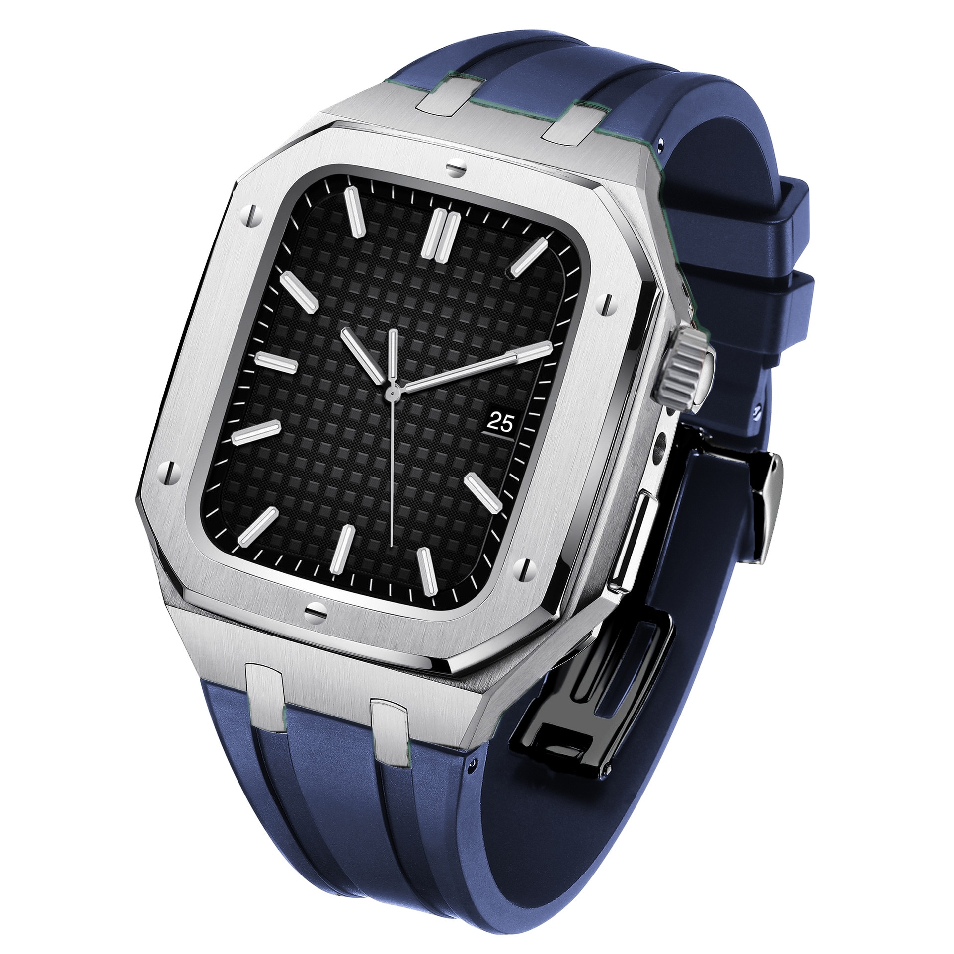 Apple Watch 45mm Full Metal Armband aus Silikon silber/blau