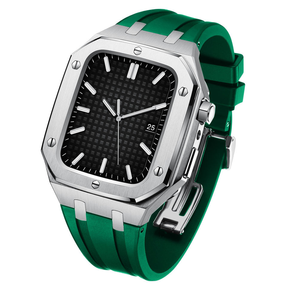 Apple Watch 45mm Full Metal Armband aus Silikon silber/grün