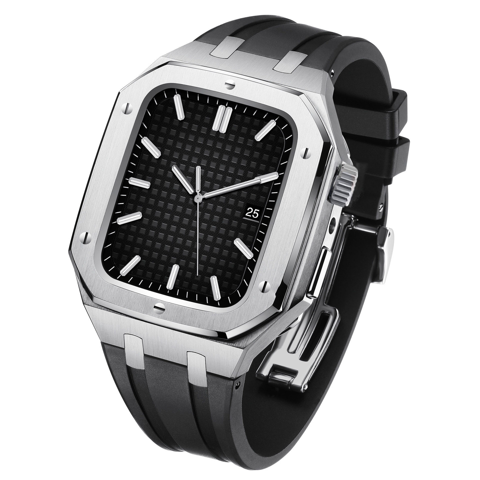 Apple Watch 45mm Full Metal Armband aus Silikon silber/schwarz
