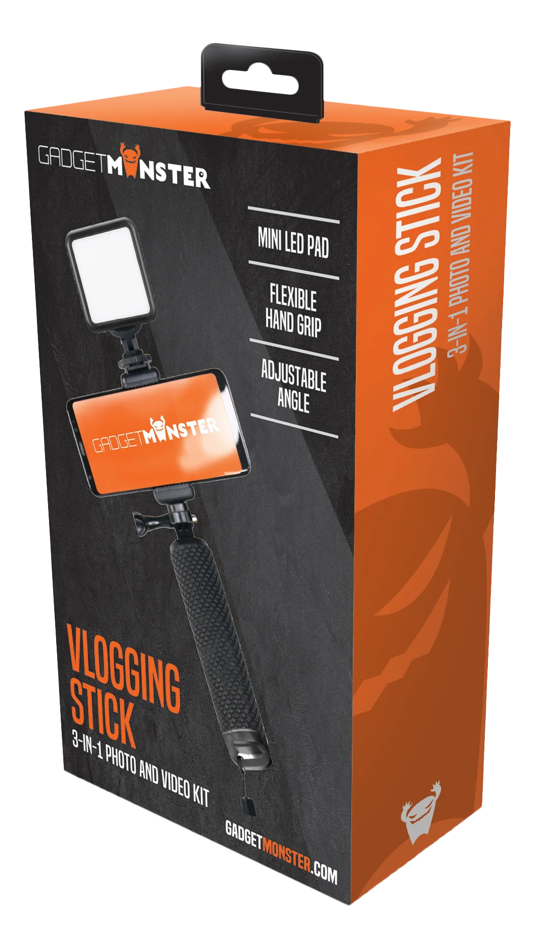 Selfie-Stick mit LED-Beleuchtung, schwarz