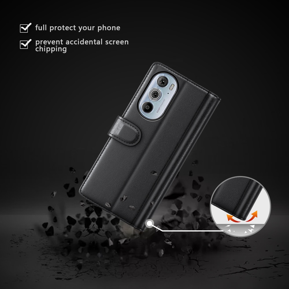 Motorola Edge 30 Pro Echtlederhülle schwarz