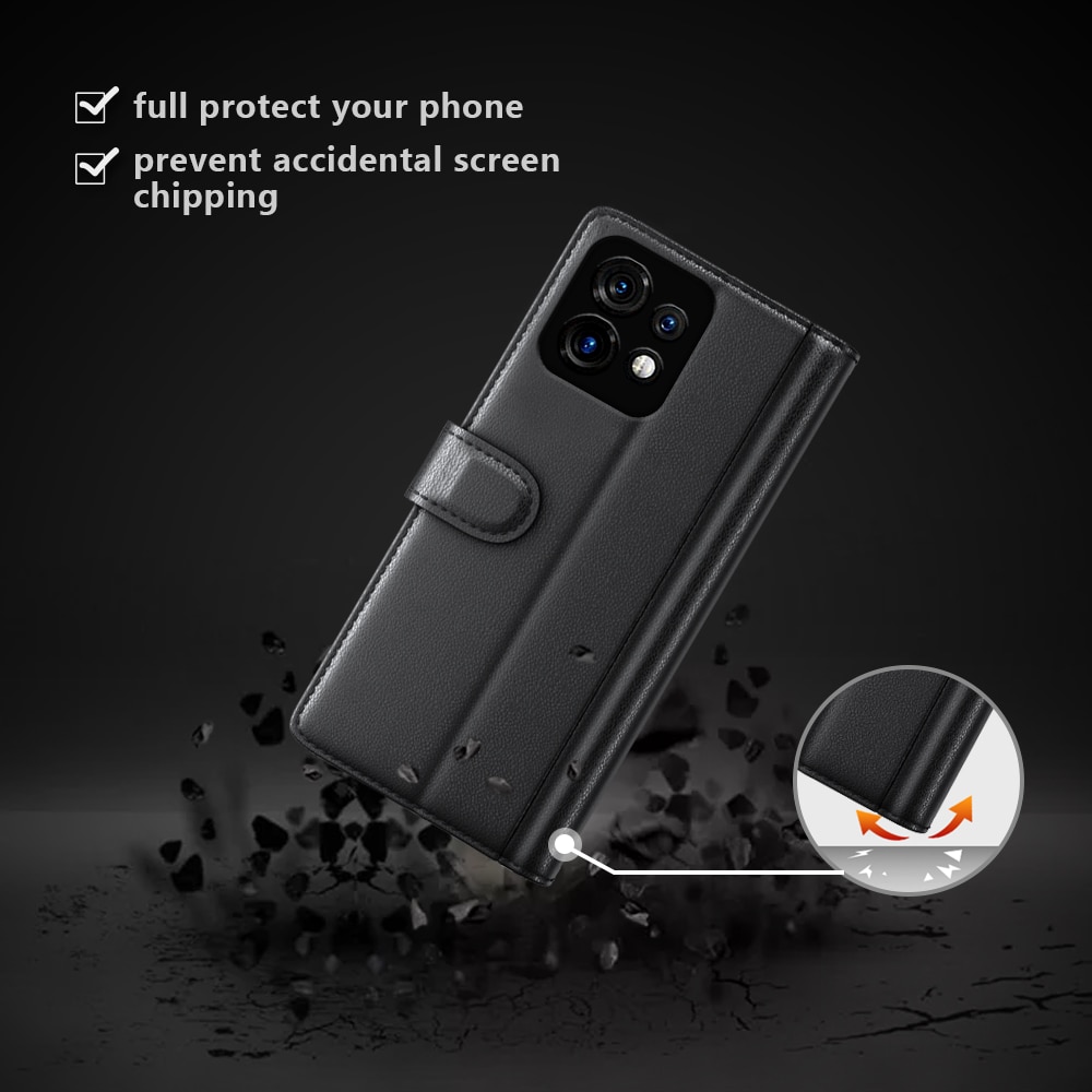 Motorola Edge 40 Pro Echtlederhülle, schwarz