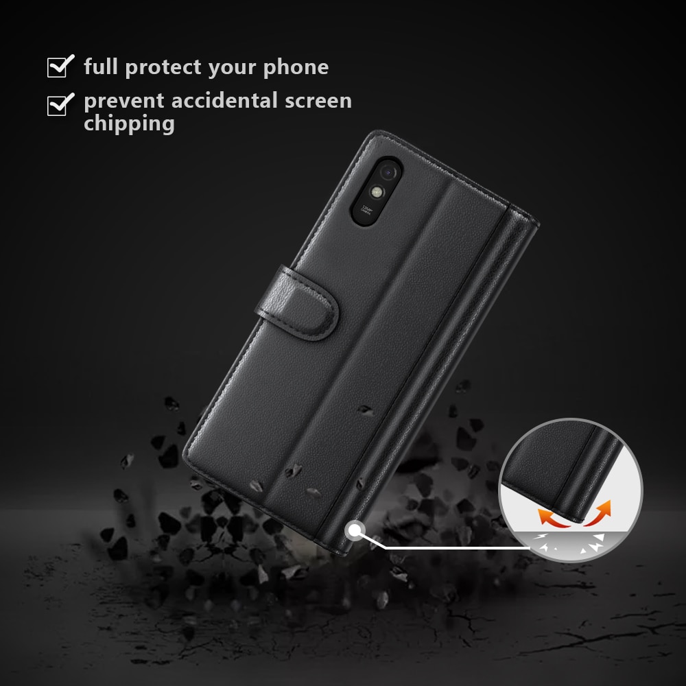 Xiaomi Redmi 9AT Echtlederhülle, schwarz