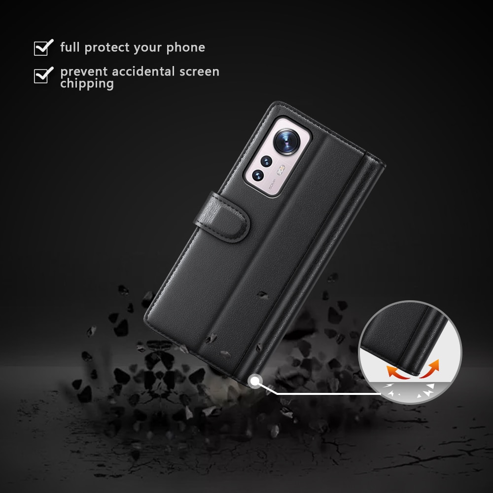 Xiaomi 12 Pro Echtlederhülle, schwarz