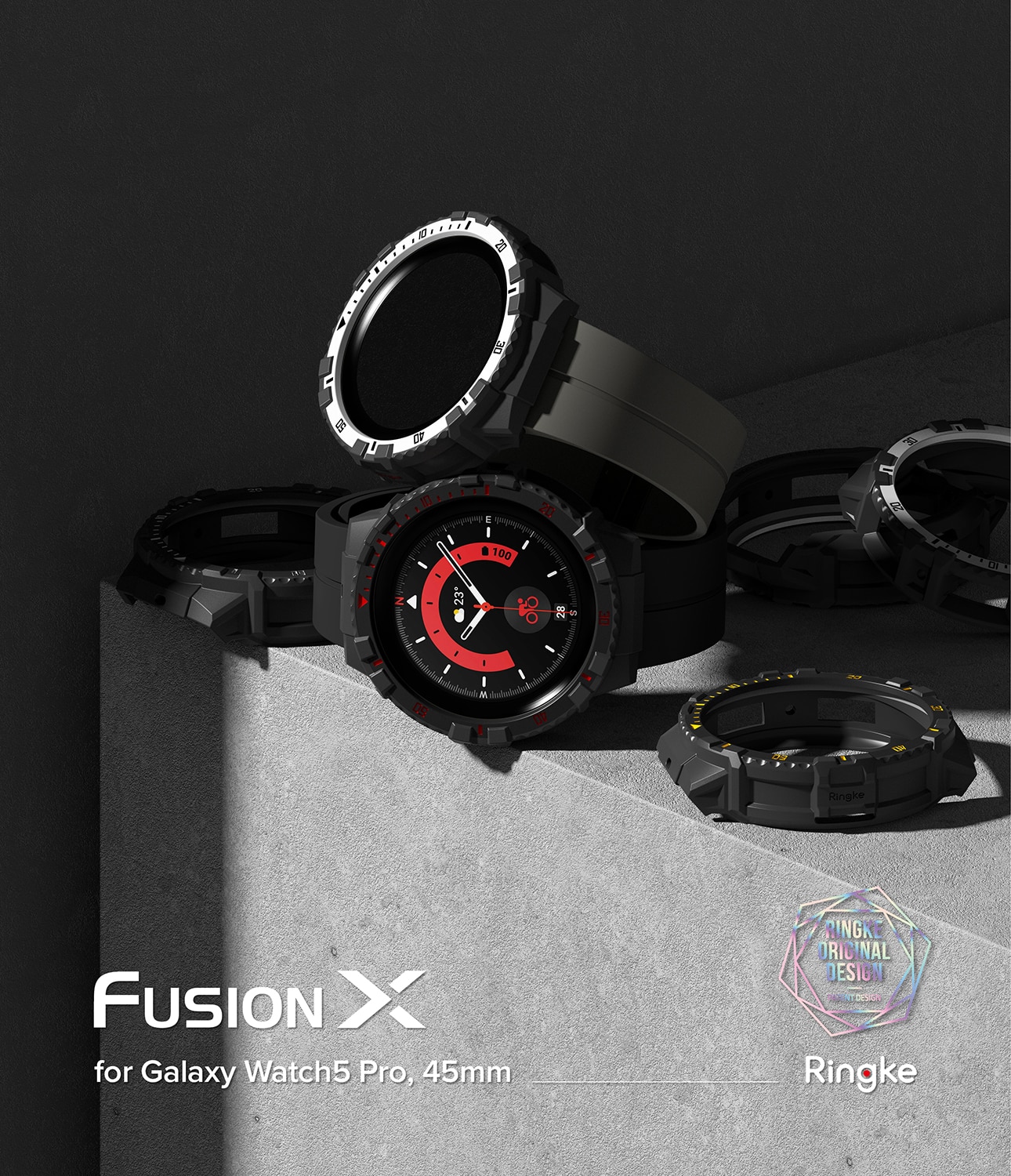 Fusion X Hülle Samsung Galaxy Watch 5 Pro 45mm Black (Red Index)