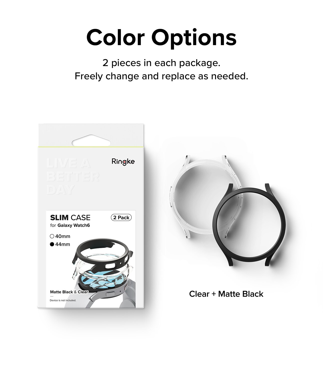 Slim Case (2 Stück) Samsung Galaxy Watch 6 44mm Matte Black & Clear