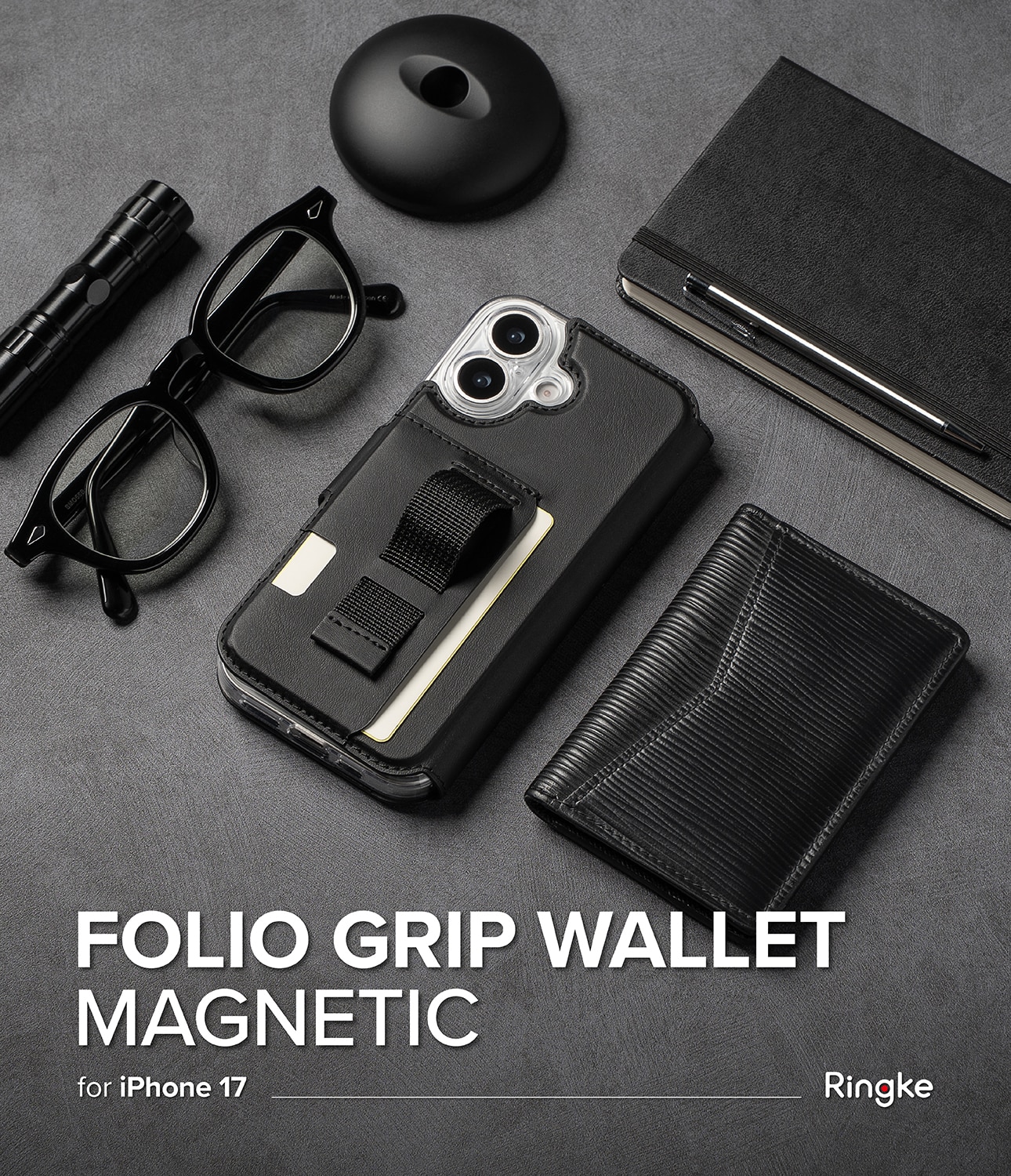 iPhone 17 Folio Grip Wallet Magnetic Black