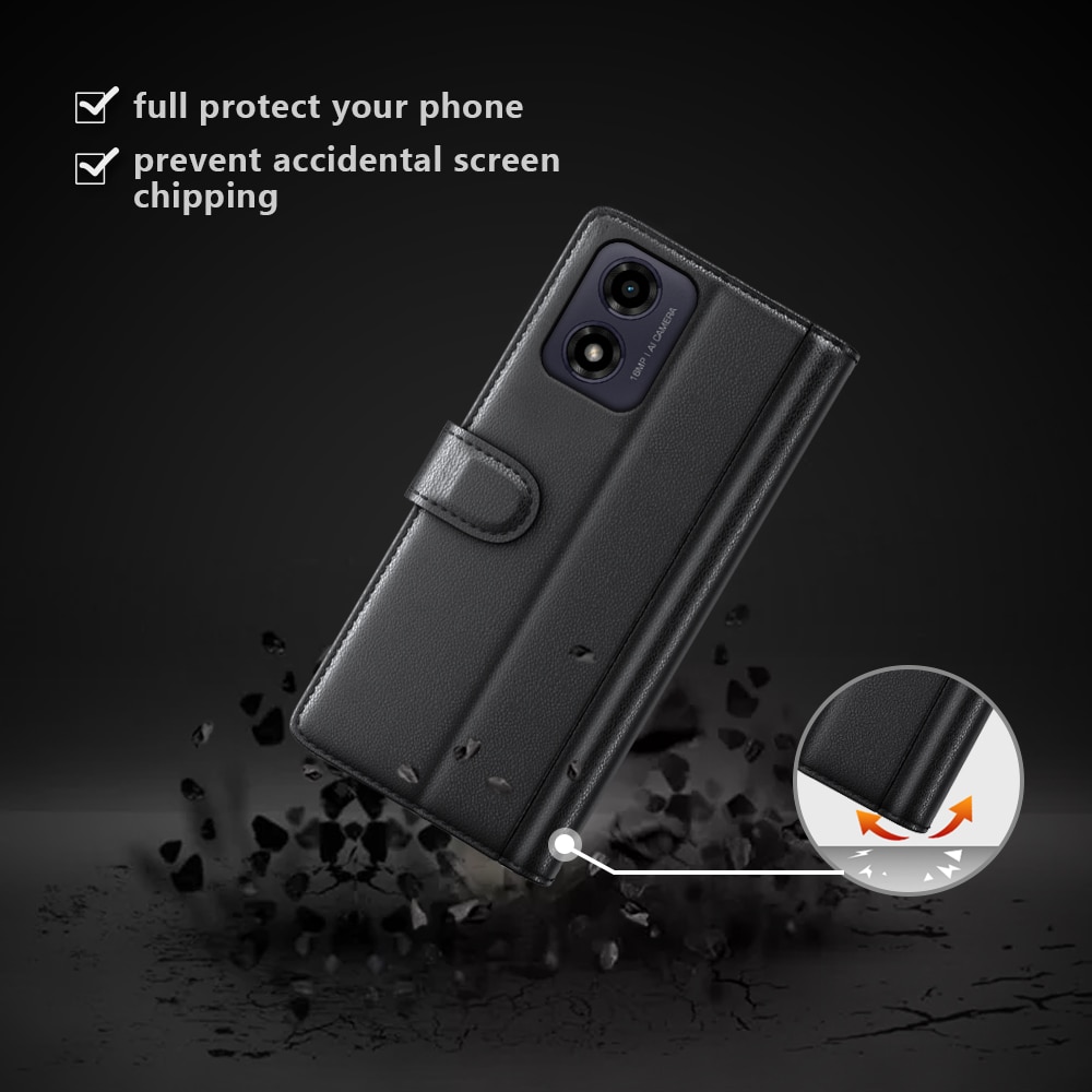Motorola Moto G04 Echtlederhülle schwarz
