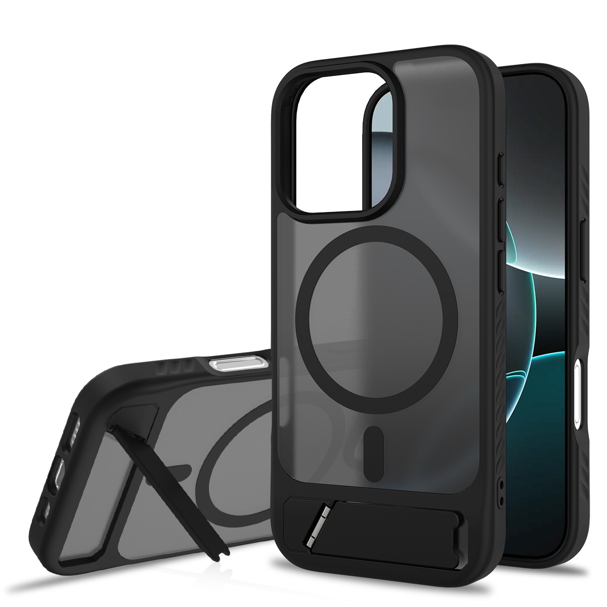 iPhone 16 Pro Magnetische Hülle mit Ständer Schwarz