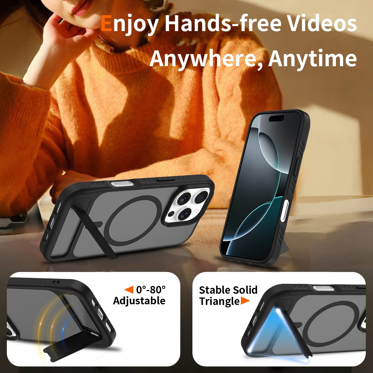 iPhone 16 Pro Magnetische Hülle mit Ständer Schwarz