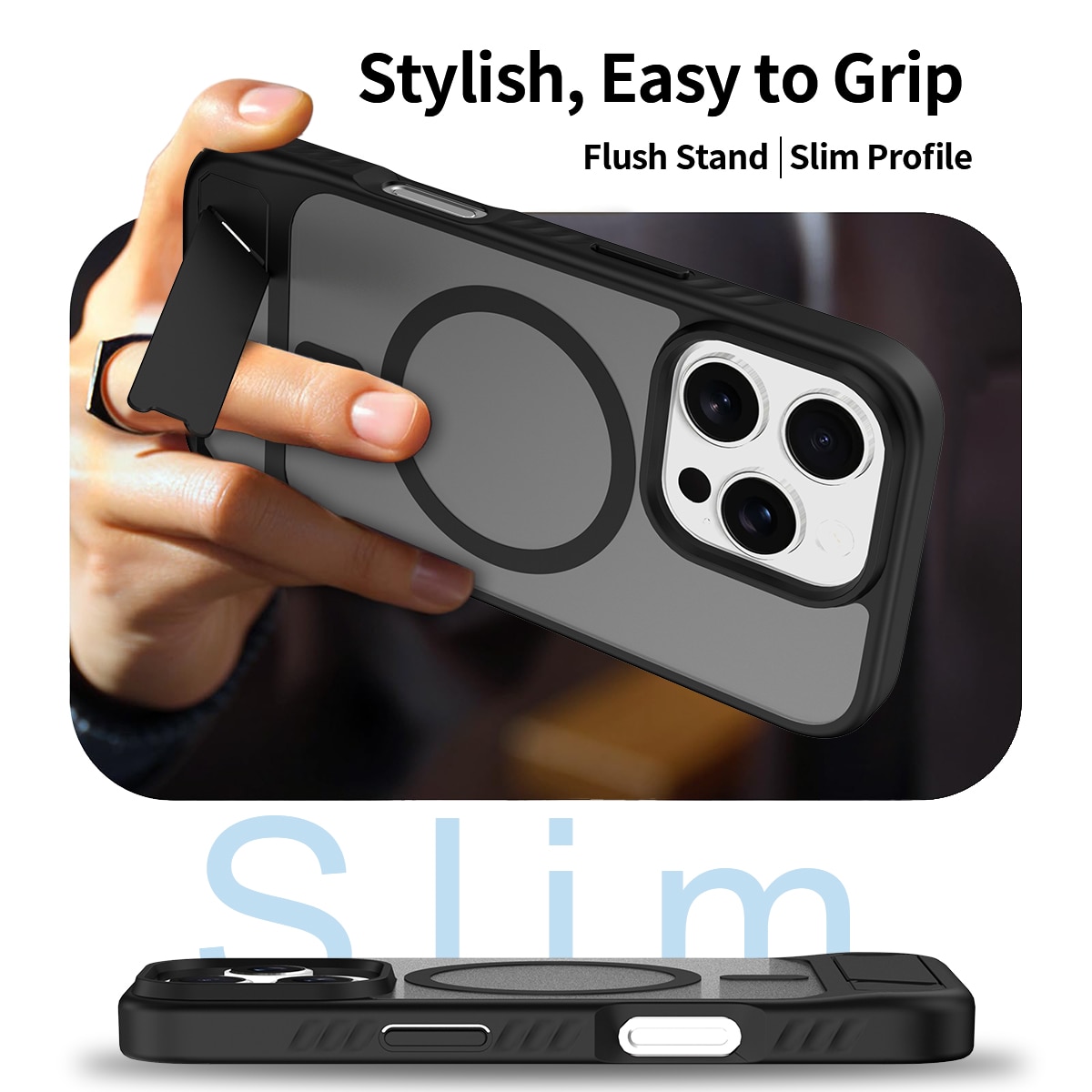 iPhone 16 Pro Magnetische Hülle mit Ständer Schwarz
