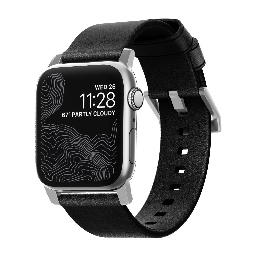 Apple Watch 42/44/45/49mm Modern Band Horween Leather Black (Silver Hardware)