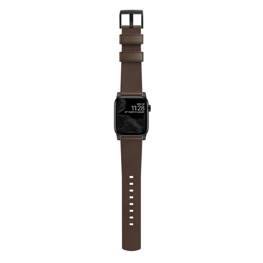 Apple Watch SE 44mm Modern Band Horween Leather Rustic Brown (Black Hardware)