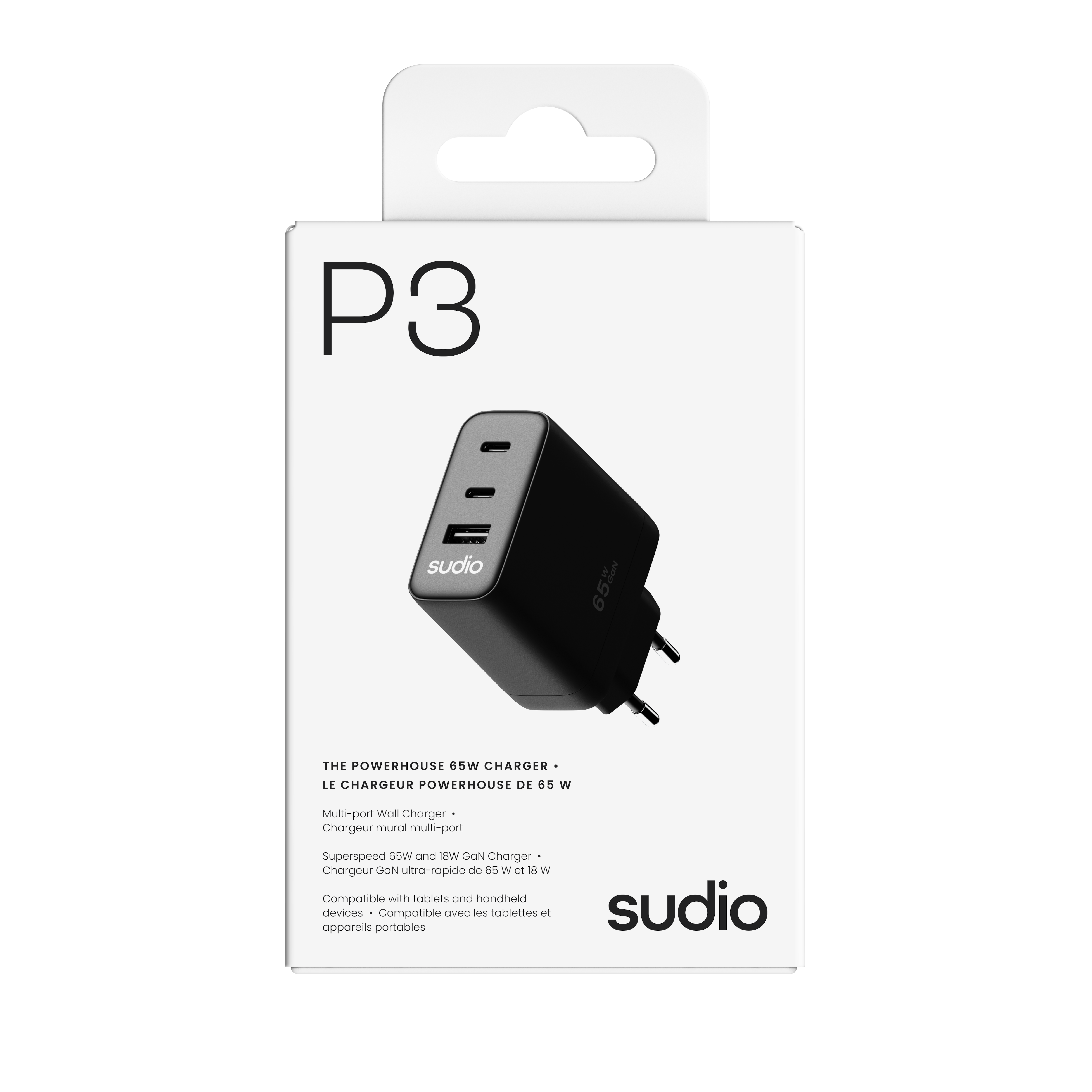 P3 Wandgeräte 65W 2 x USB-C + USB-A Schwarz