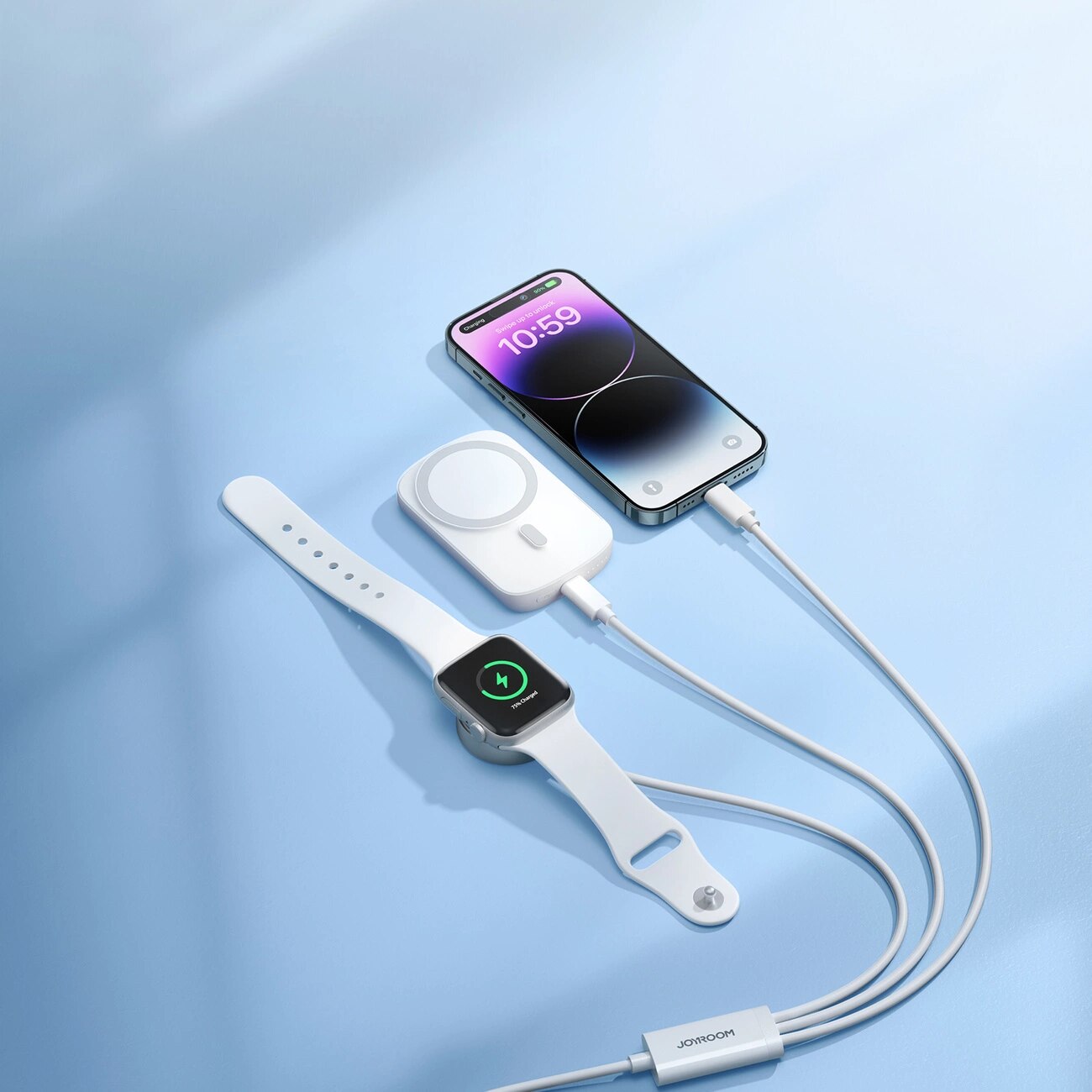 3-in-1 Kabel USB-A -> USB-C/Lightning  + Apple Watch Ladegerät, weiß (S-IW008)