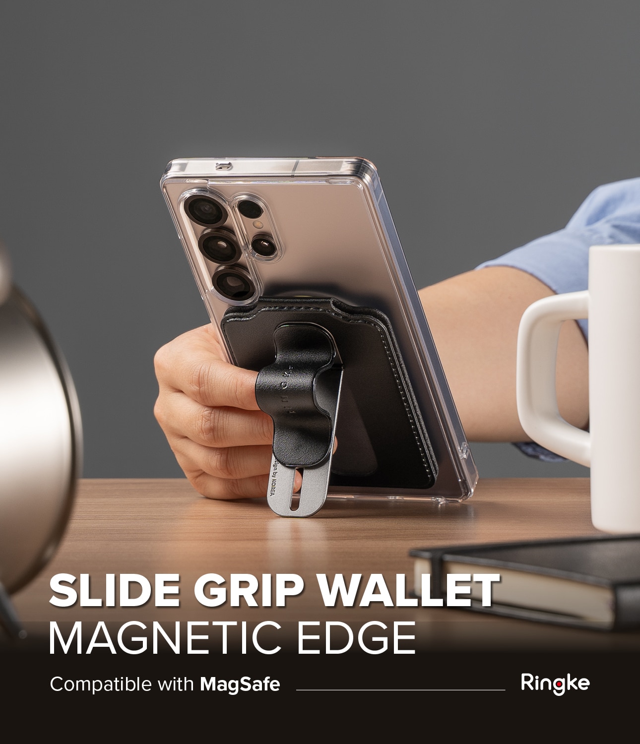 Samsung Galaxy Card Holder Slide Grip Magnetic Edge Schwarz