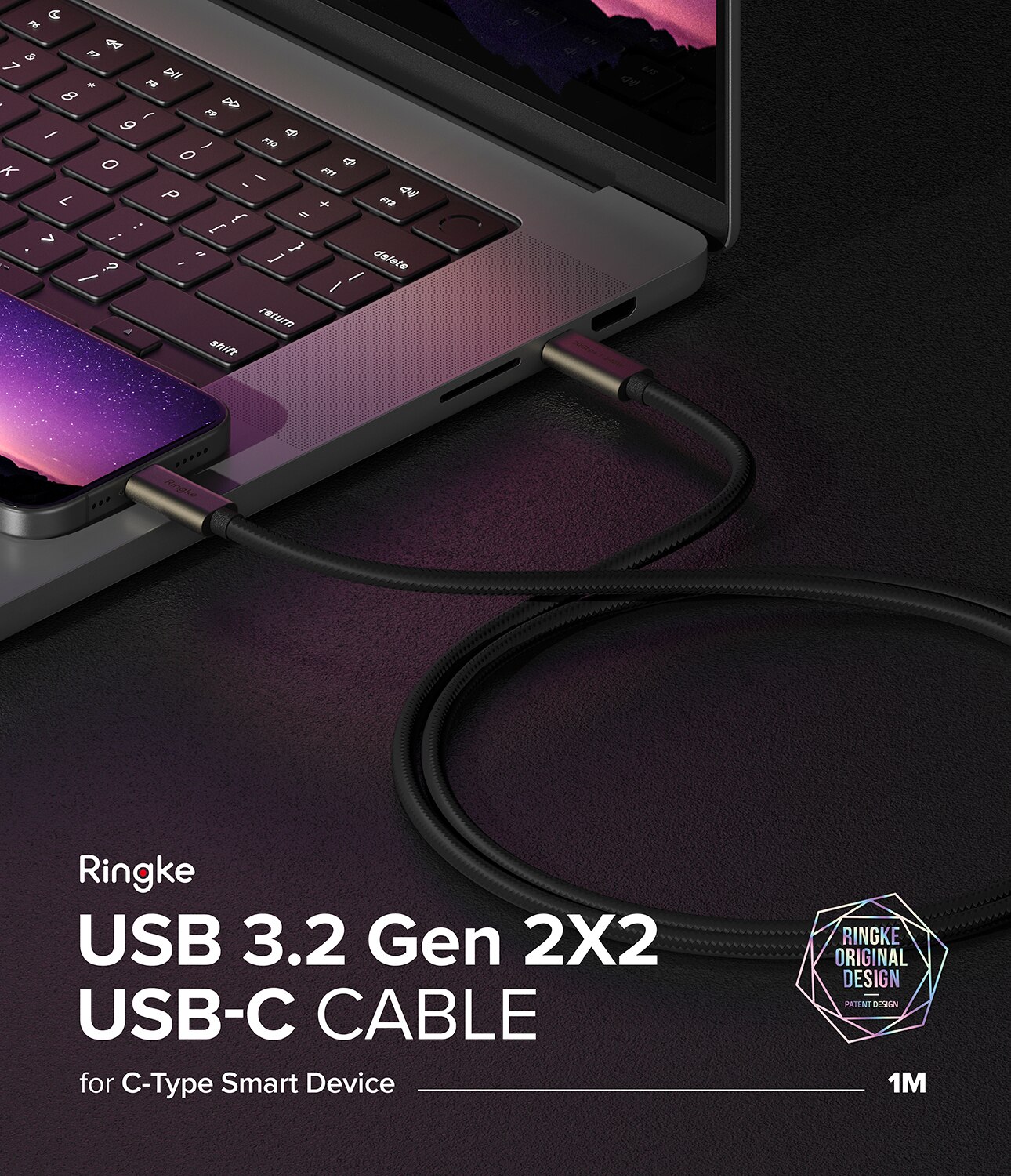 USB-C -> USB-C 3.2 Gen 2x2 Kabel 1m, schwarz